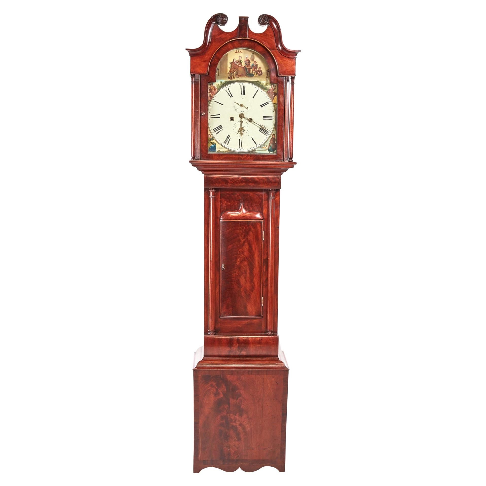 Antique George III Mahogany Eight Day Painted Face Grandfather Clock