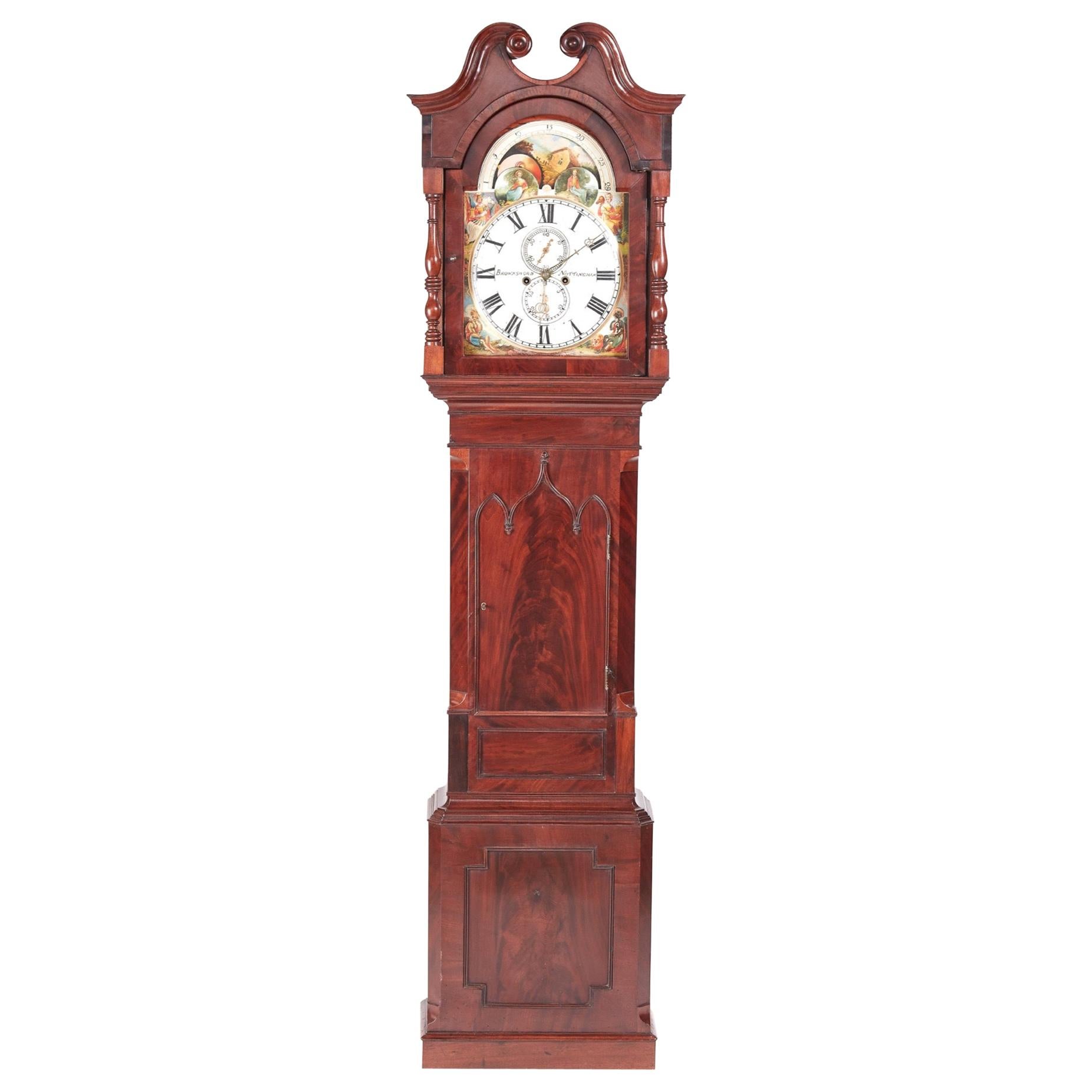 Antique Mahogany Eight Day Painted Face Moonphase Grandfather Clock