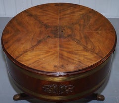 Antique Mahogany Empire Bronze & Brass Drum Side Table Top Opens Drinks Store
