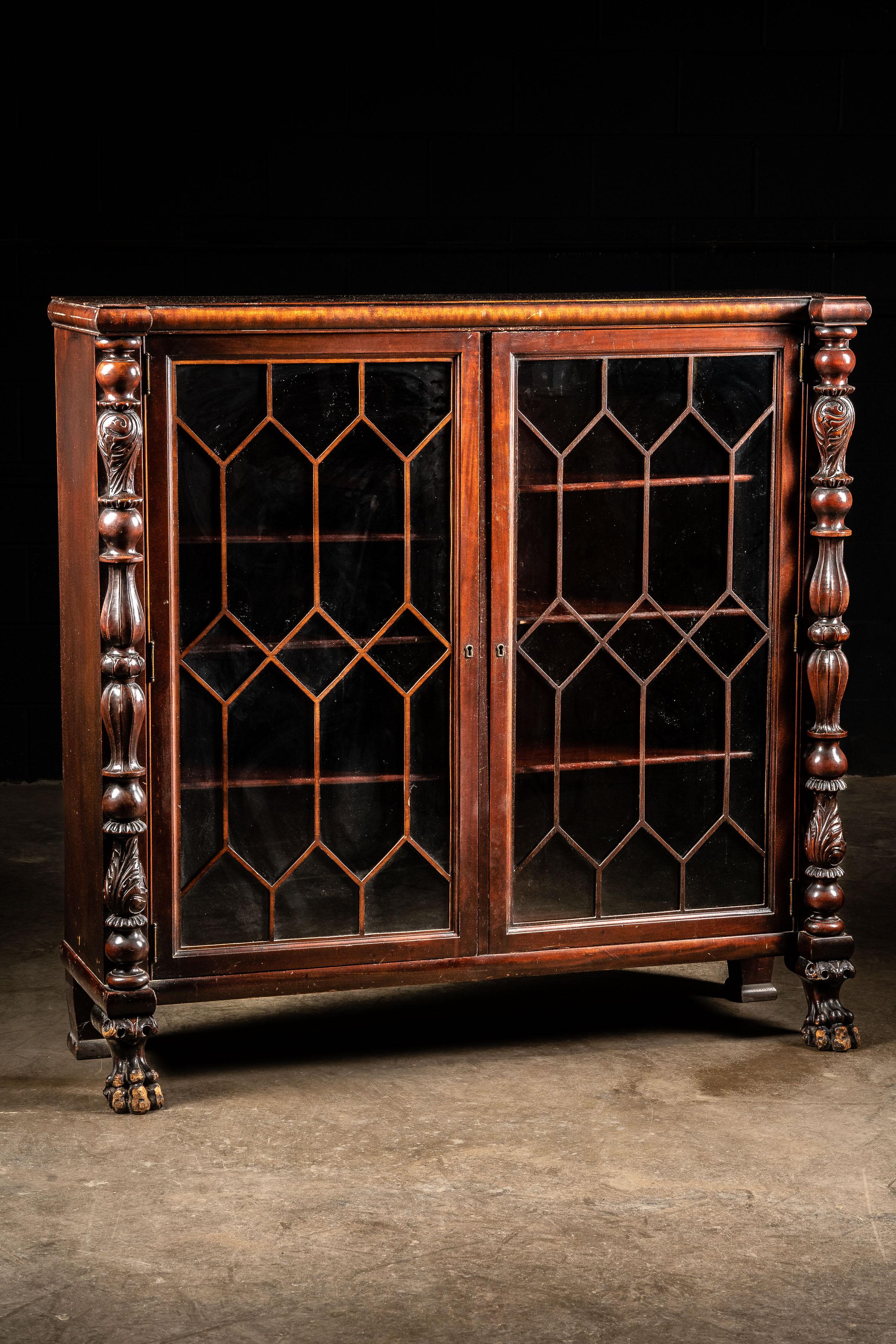 American Antique Mahogany Empire Revival Bookshelf With Glass Doors
