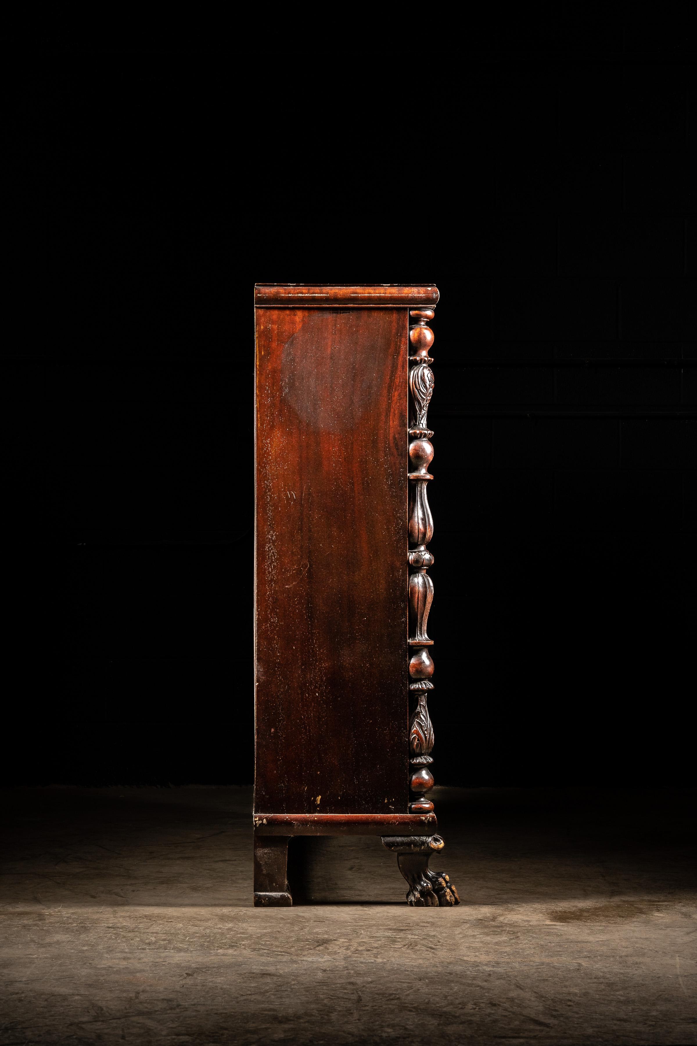 Antique Mahogany Empire Revival Bookshelf With Glass Doors 1