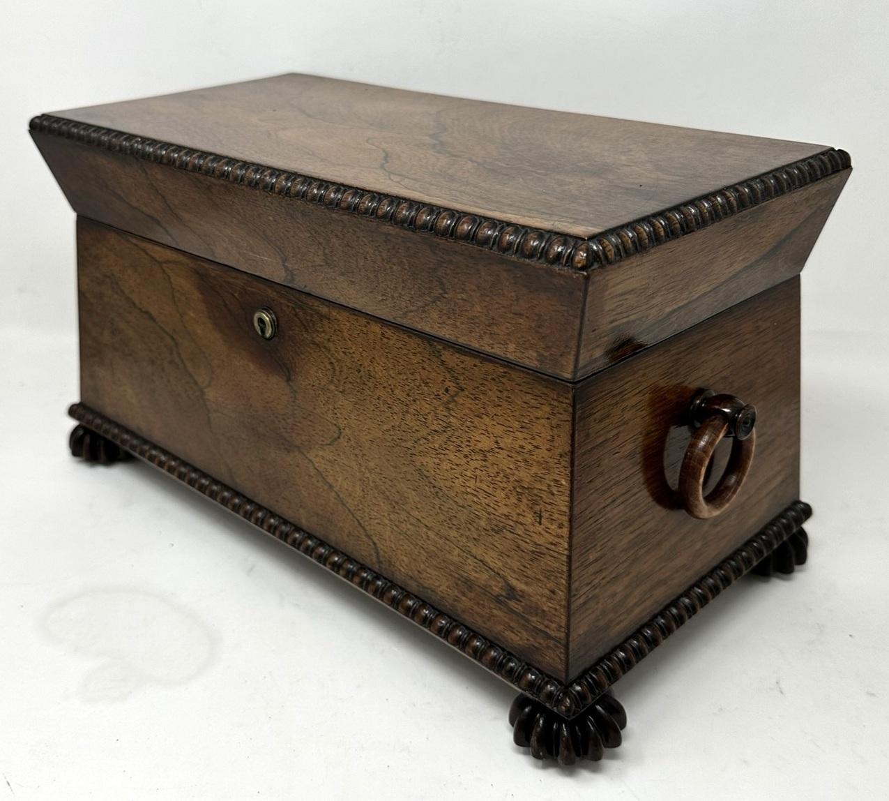 A Superb Example of an English Late Regency Period Well Grained Flame Mahogany Double Interior Section Tea Caddy of Rectangular outline and outstanding quality and generous proportions, firmly attributed to English Furniture makers Gillows of