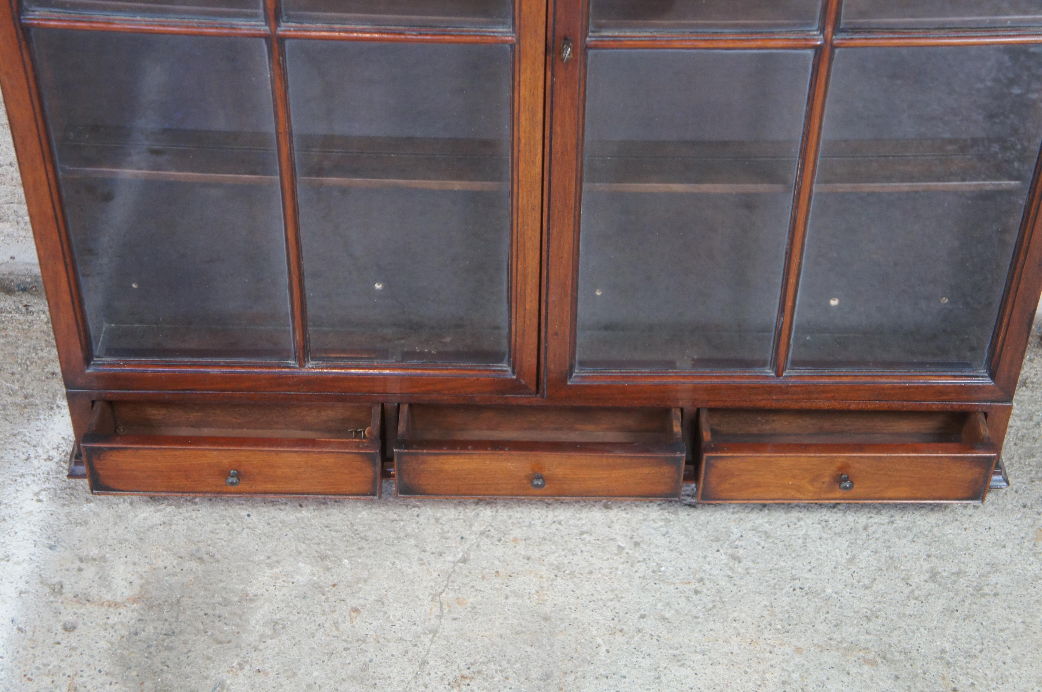20th Century Antique Mahogany English Geogian Wall Curio Display Cabinet Shelf Case Drawers 