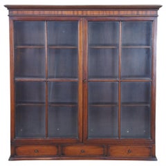 Antique Mahogany English Geogian Wall Curio Display Cabinet Shelf Case Drawers 