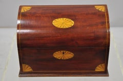 Antique Mahogany English Regency Satinwood Pinwheel Inlay Letter Desk Box