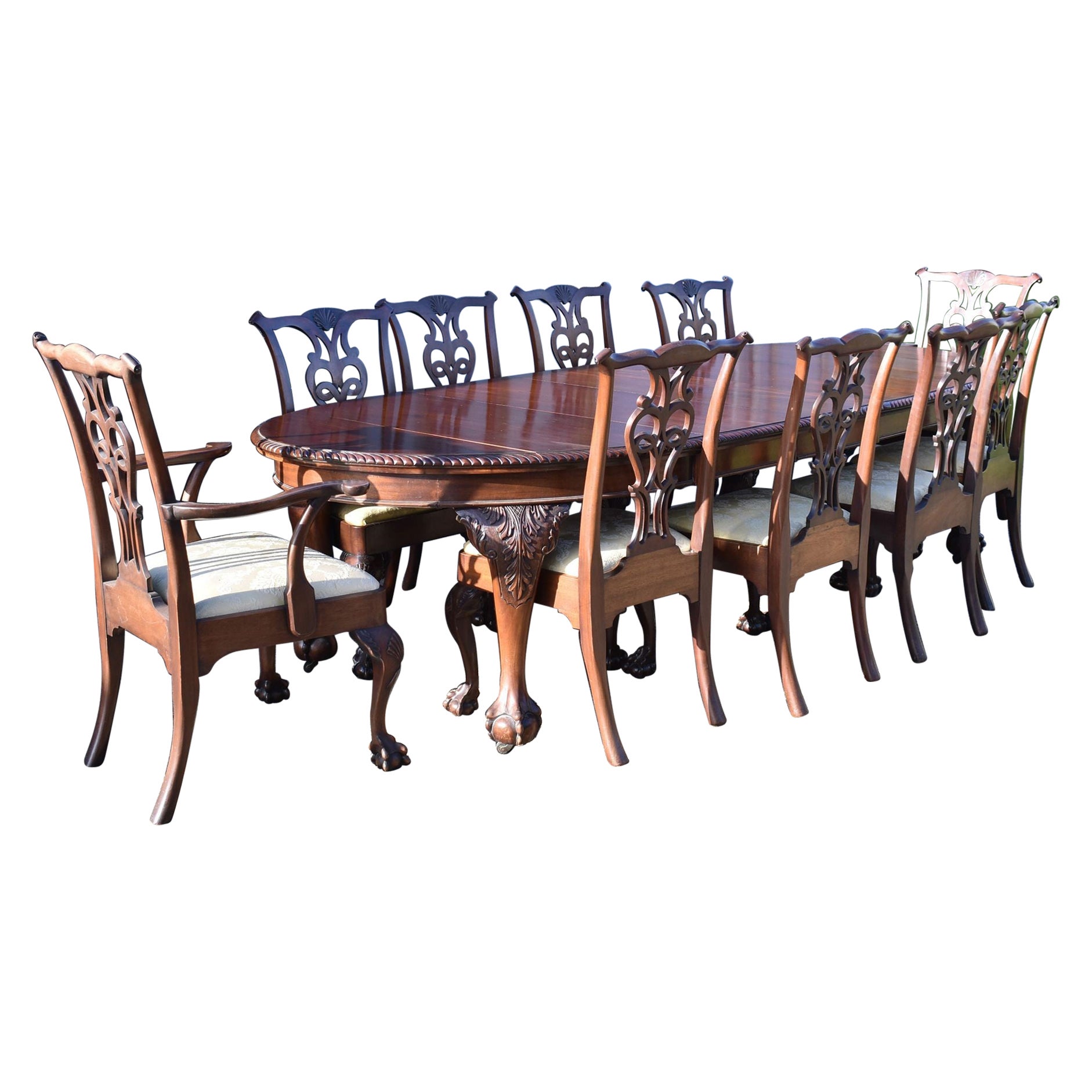 Antique Mahogany Extending Dining Table & Ten Chairs