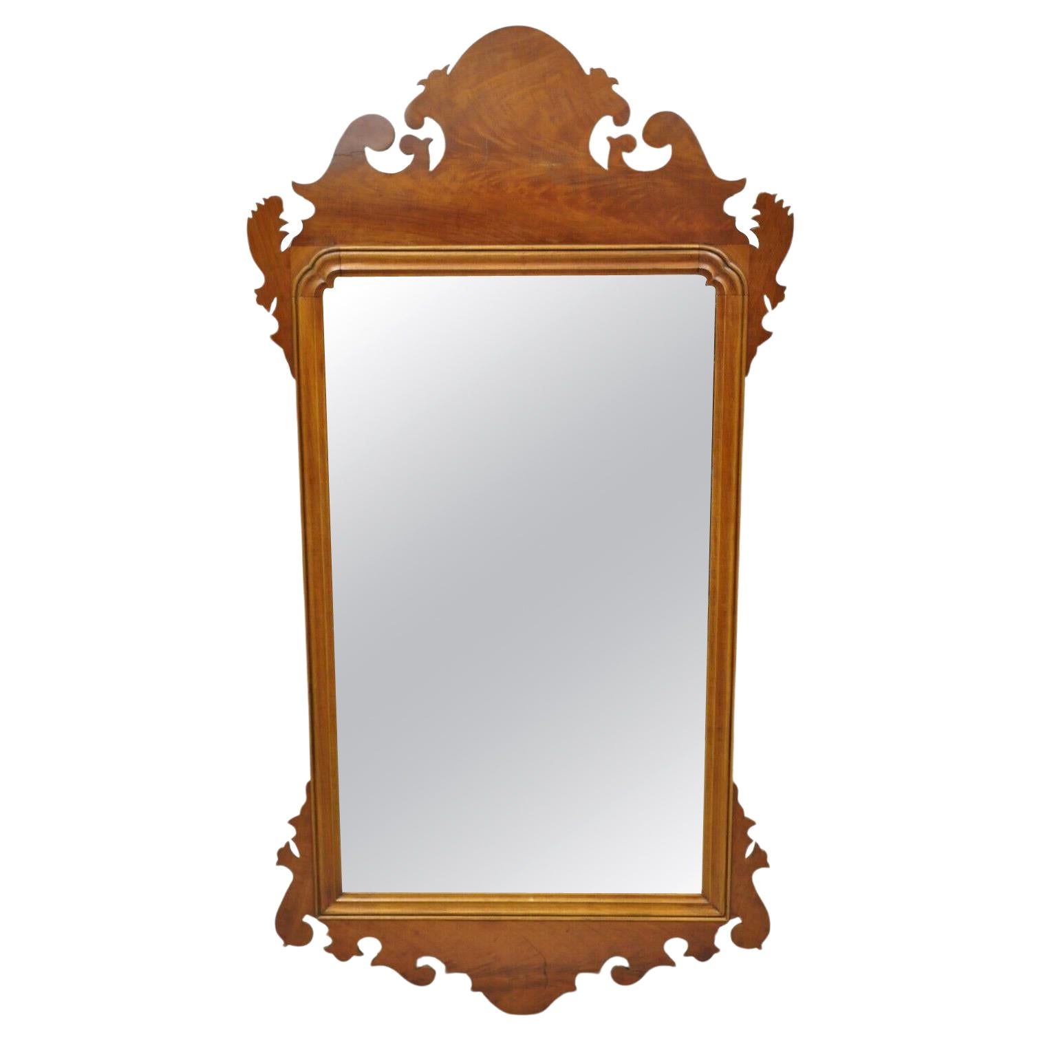Antique Mahogany Federal Chippendale Crotch Mahogany Broken Arch Mirror