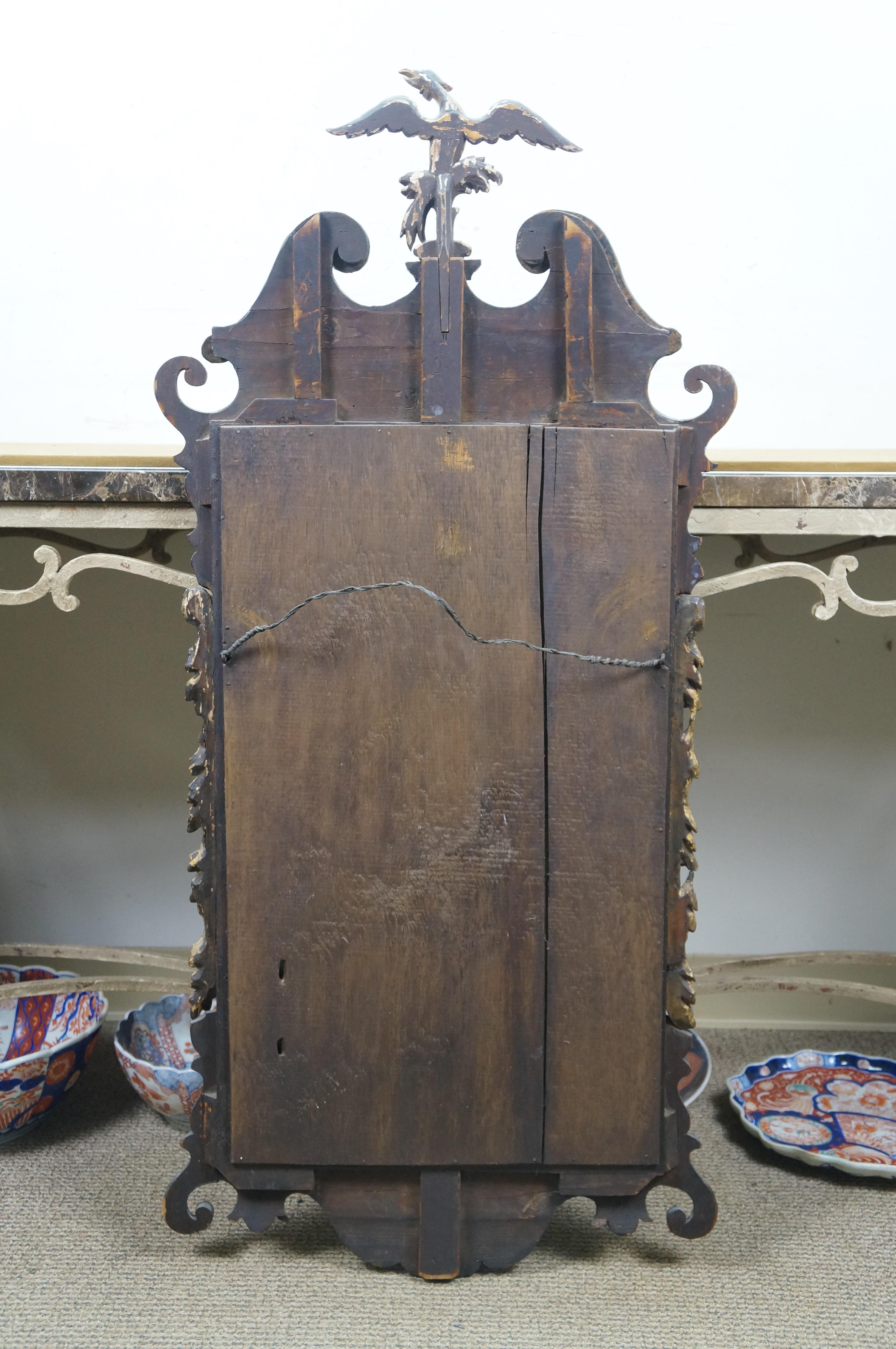 Antique Mahogany Federal Chippendale Gilt Eagle Acanthus Wall Vanity Mirror 45