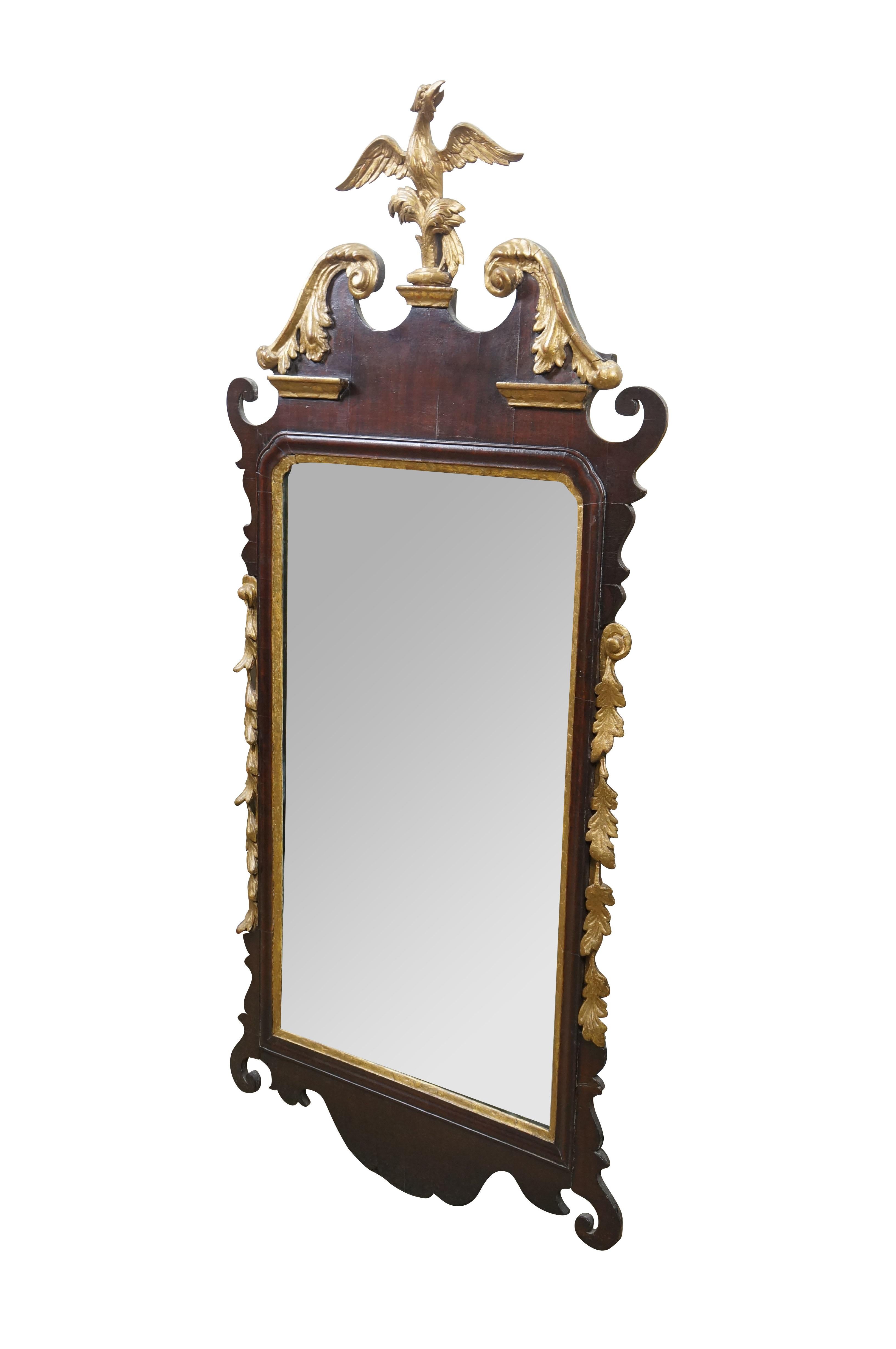 Antique Mahogany Federal Chippendale Gilt Eagle Acanthus Wall Vanity Mirror 45