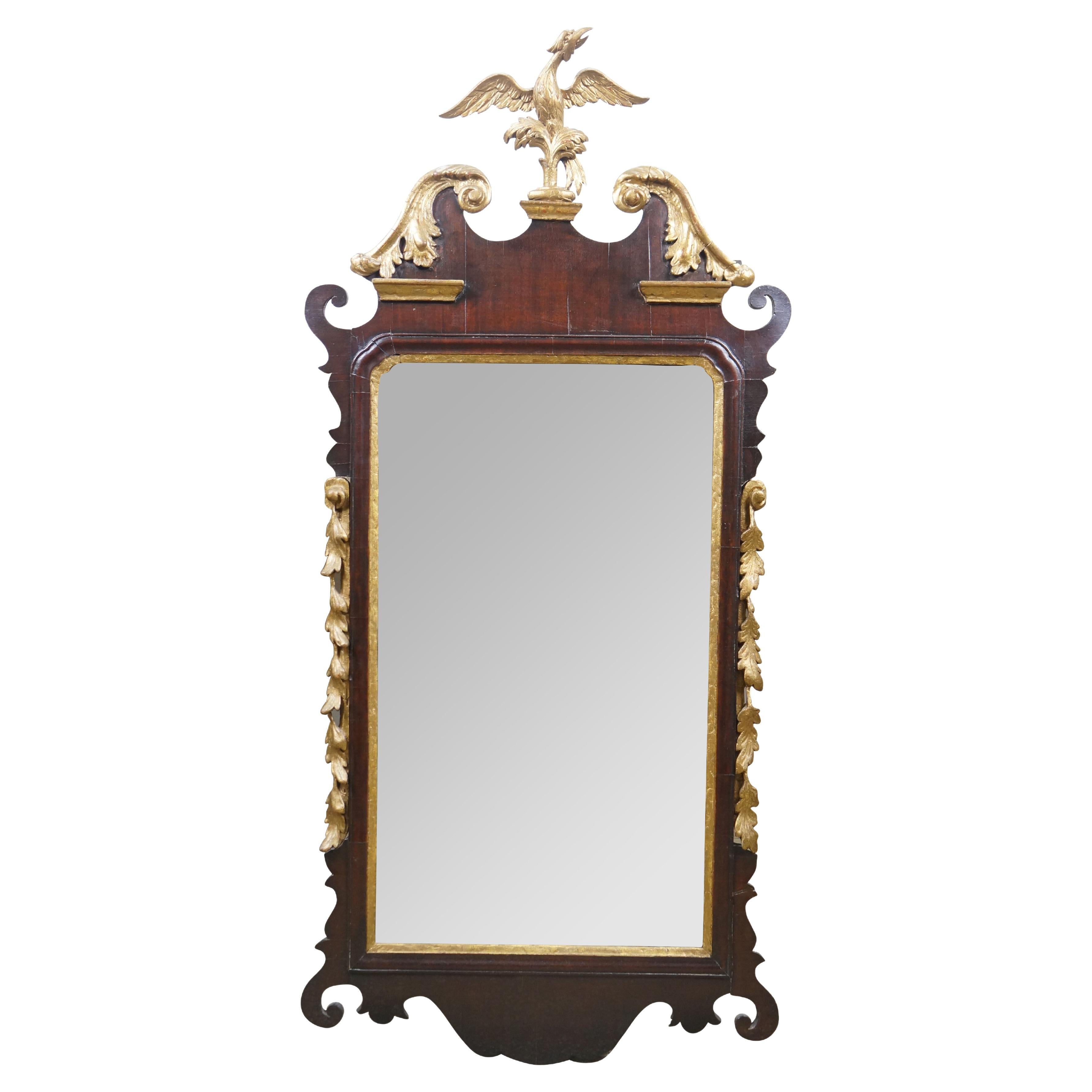 Antique Mahogany Federal Chippendale Gilt Eagle Acanthus Wall Vanity Mirror 45" For Sale
