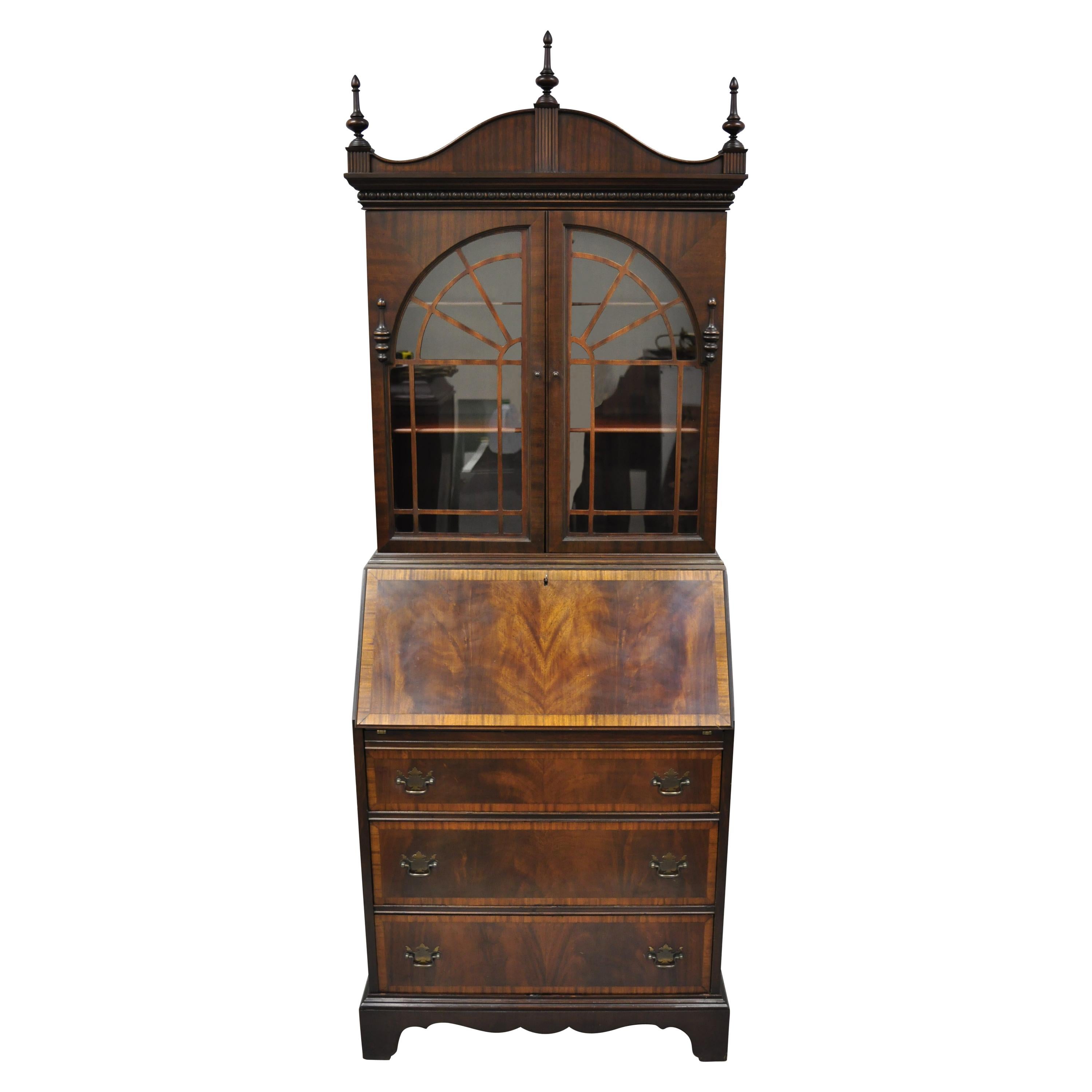 Antique Mahogany Federal Chippendale Style Secretary Desk with Banded Front