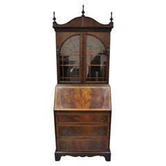 Antique Mahogany Federal Chippendale Style Secretary Desk with Banded Front