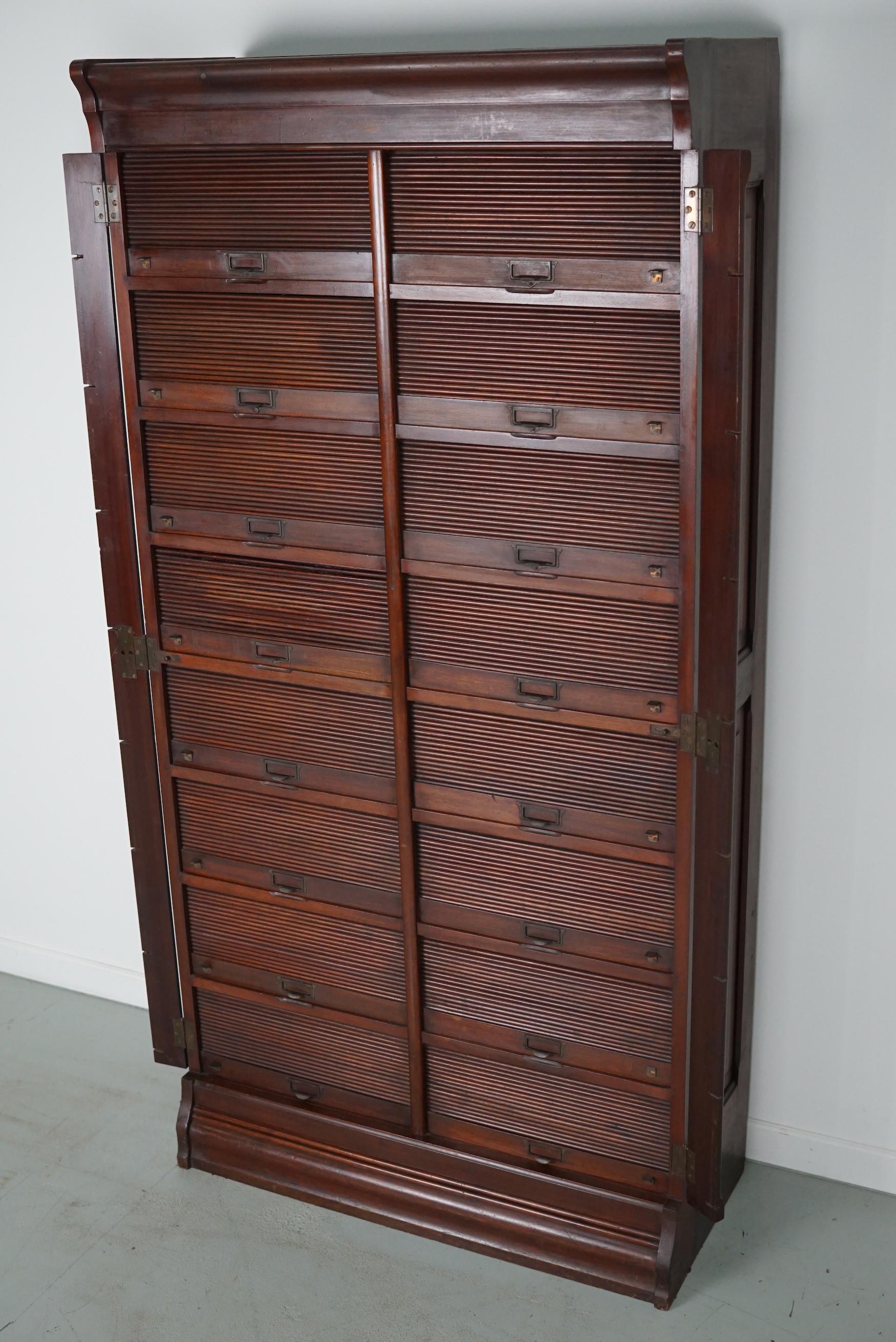 Antique Mahogany Filing Cabinet with Roll Down Tambour Doors, USA circa 1920 For Sale 9