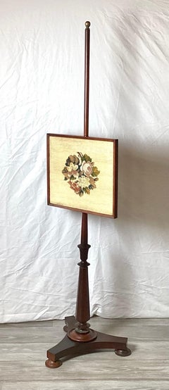 Antique Mahogany Fire Pole Screen