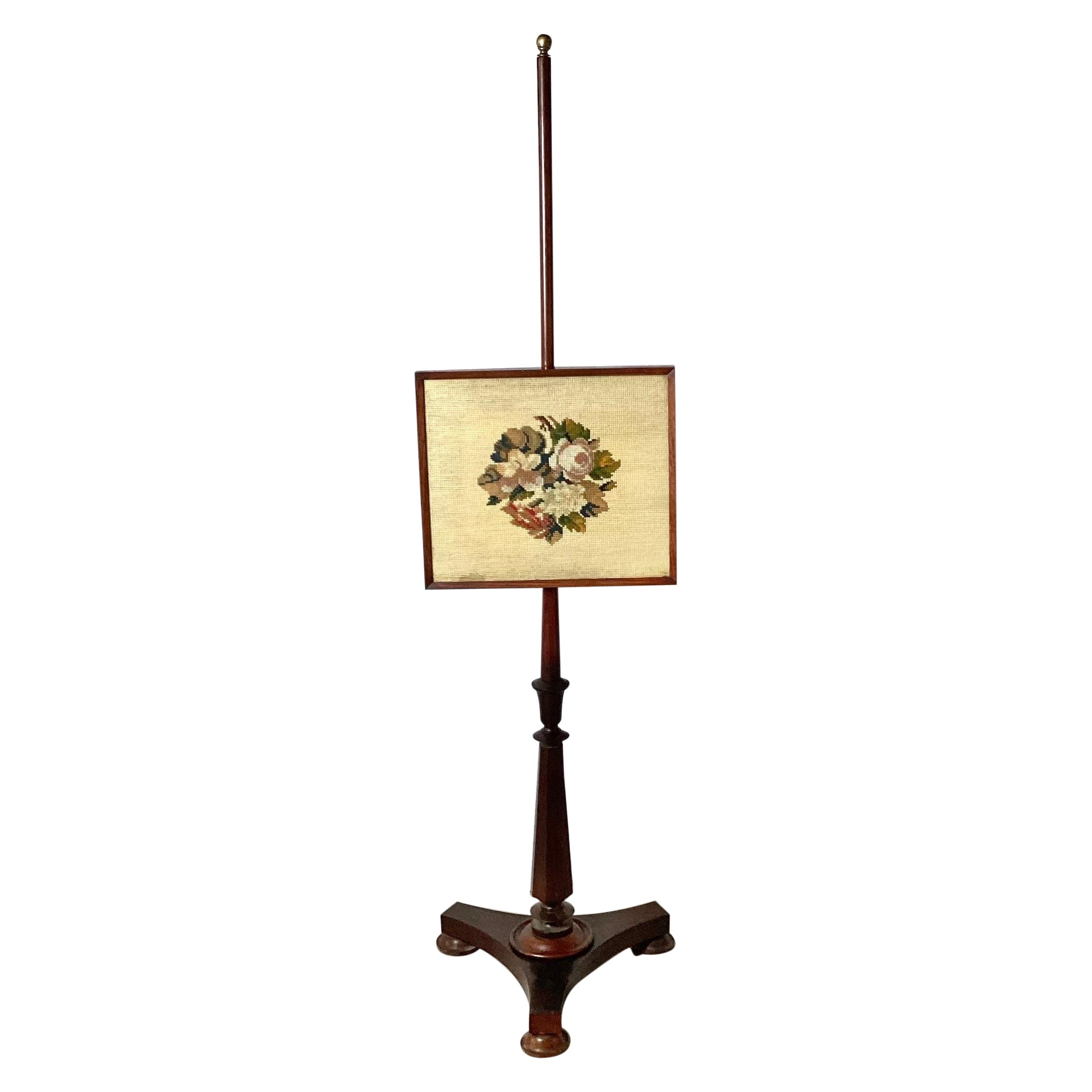 Antique Mahogany Fire Pole Screen