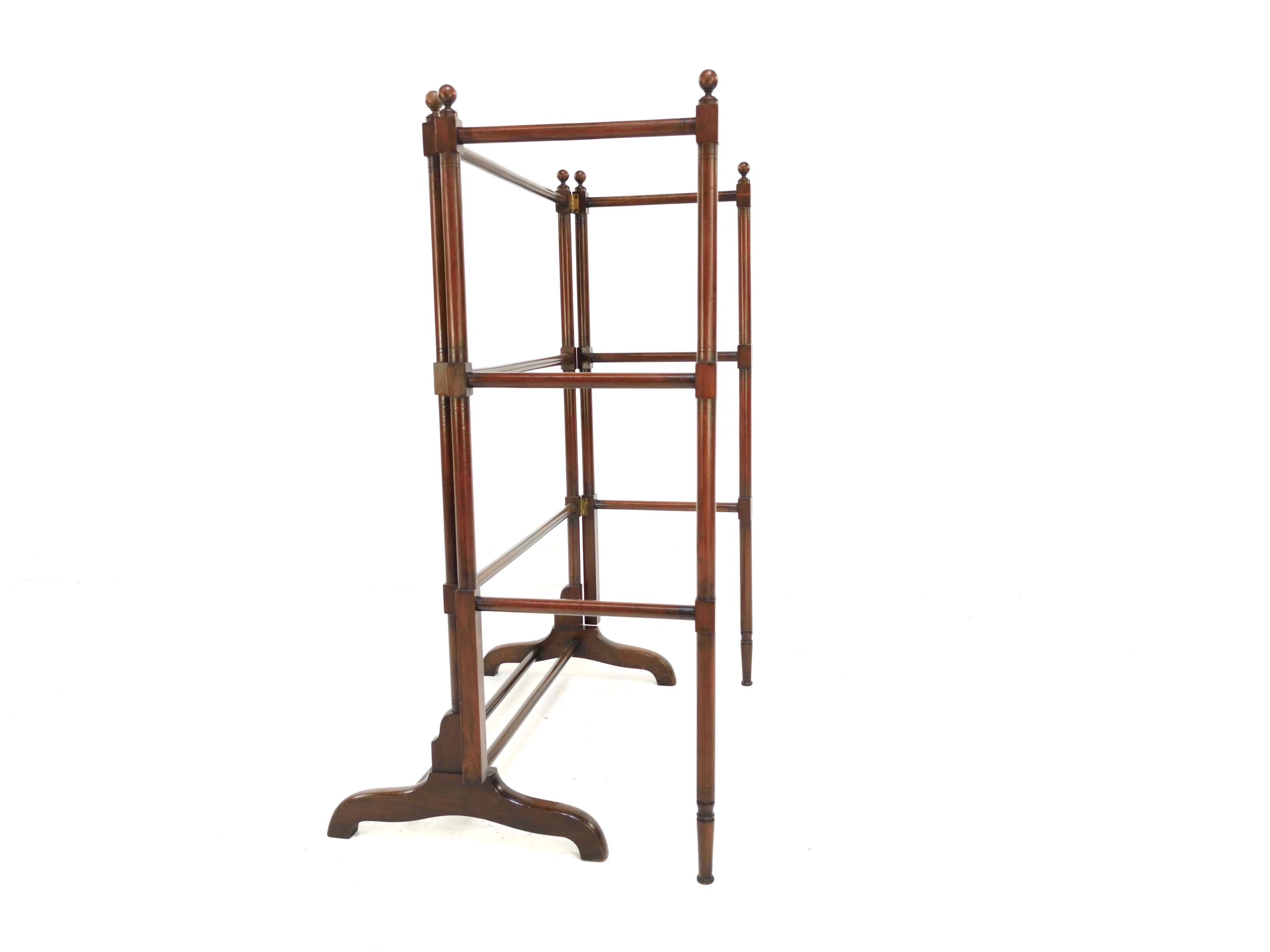 British Antique Mahogany Folding Towel Rack Rail Clothes Horse