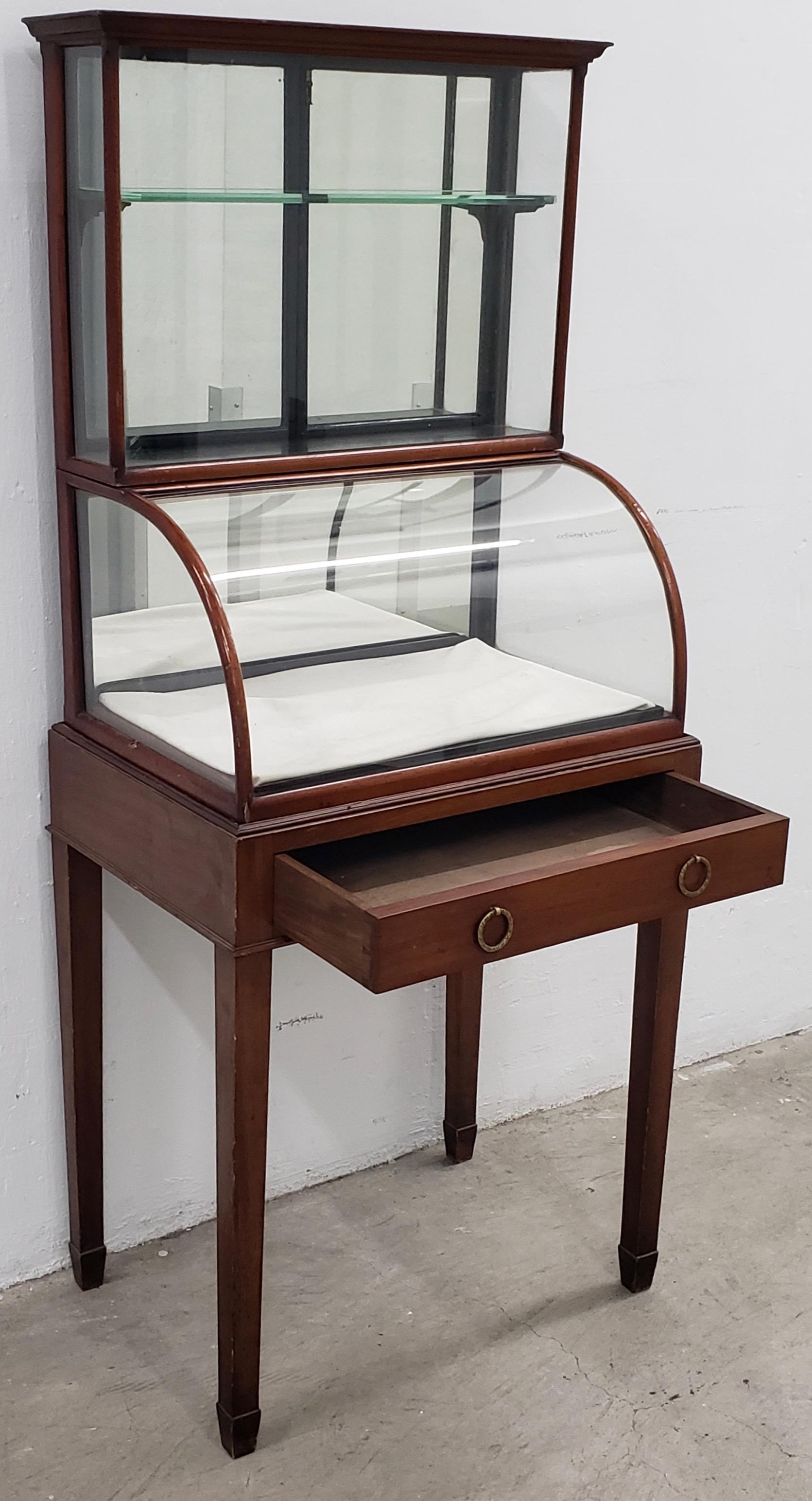 Edwardian Antique Mahogany Framed Display Cabinet with Drawer and Removable Tray