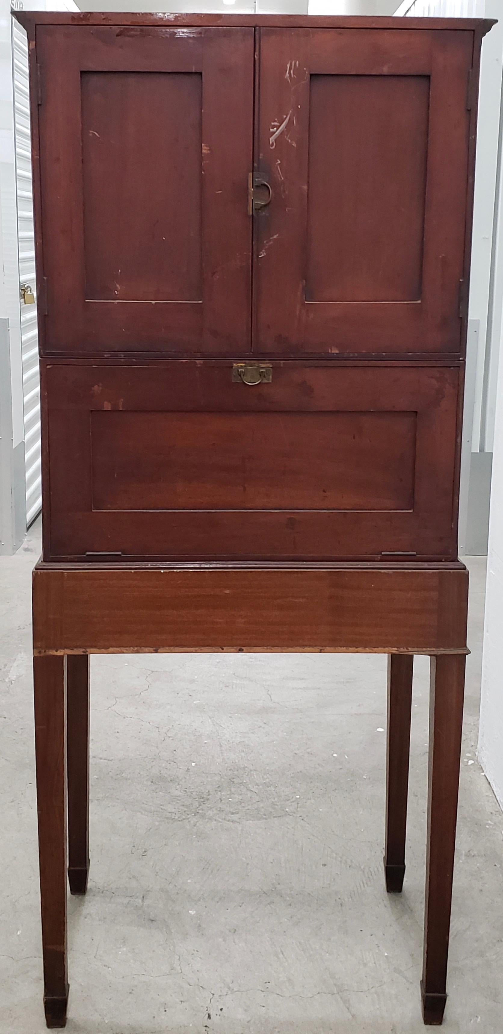 English Antique Mahogany Framed Display Cabinet with Drawer and Removable Tray