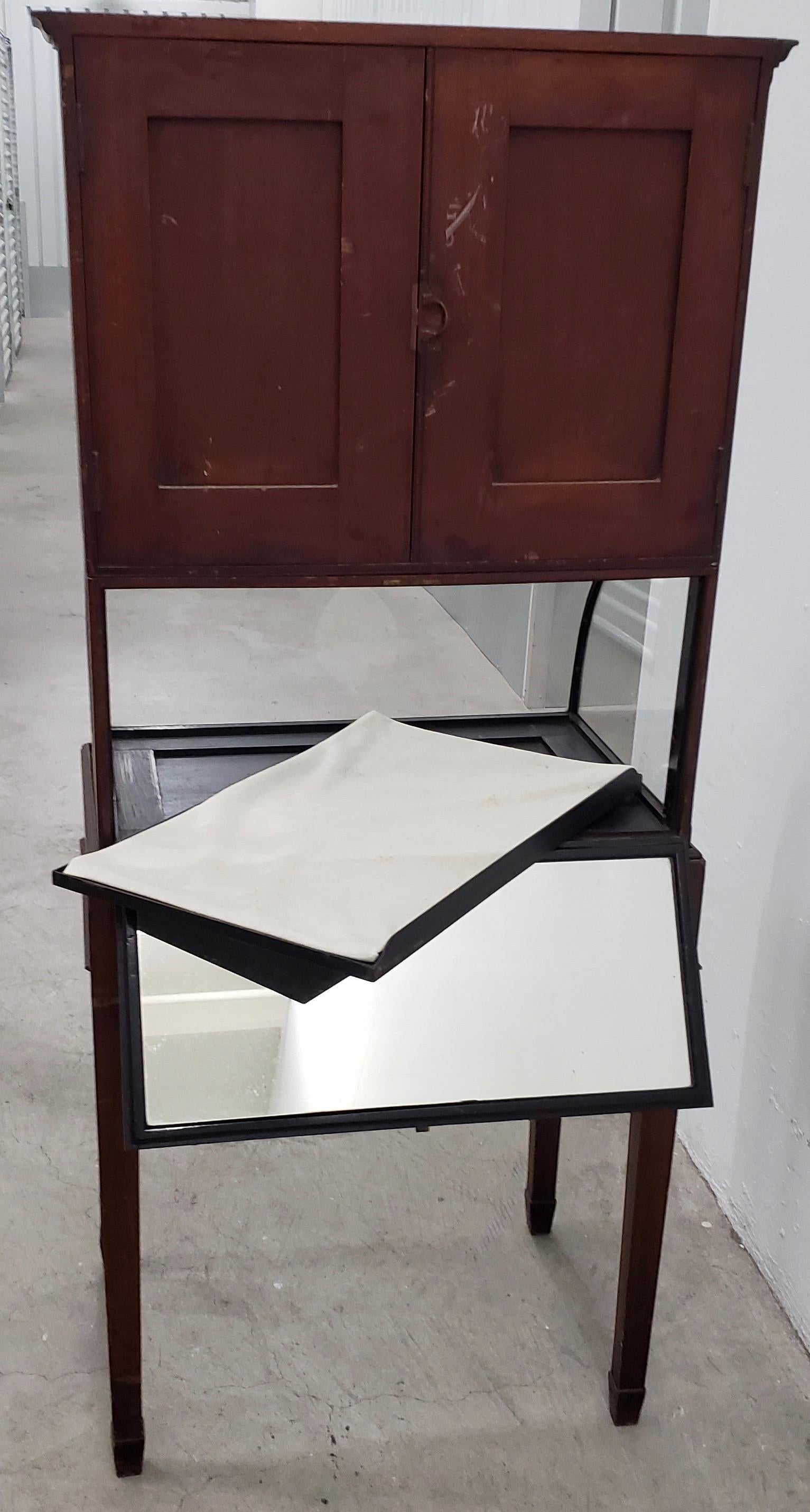 Antique Mahogany Framed Display Cabinet with Drawer and Removable Tray In Good Condition In San Francisco, CA
