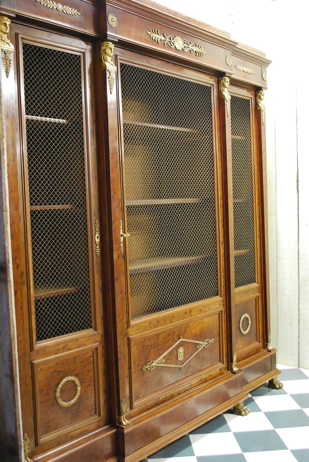 Antique Mahogany French Empire Period Breakfront Bookcase or Bibliotheque For Sale 2