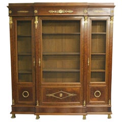 Antique Mahogany French Empire Period Breakfront Bookcase or Bibliotheque