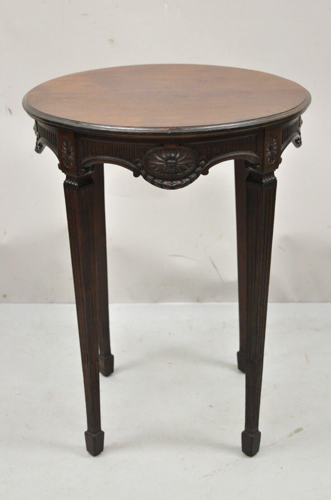 Antique Mahogany French Victorian Style Round Accent Side Table 3