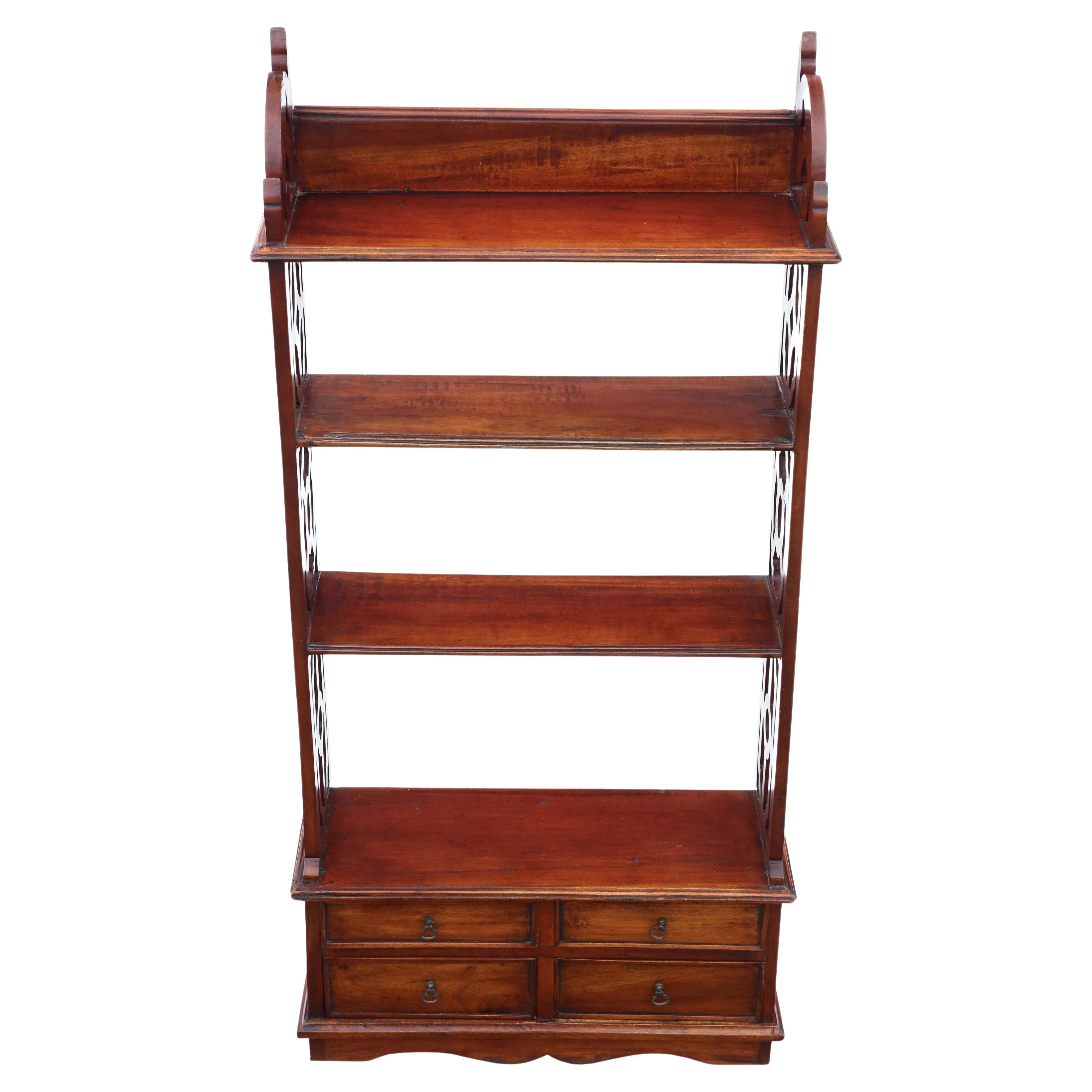 Mahogany Short Low Bookcase with Drawers Narrow Bookshelf at 1stDibs