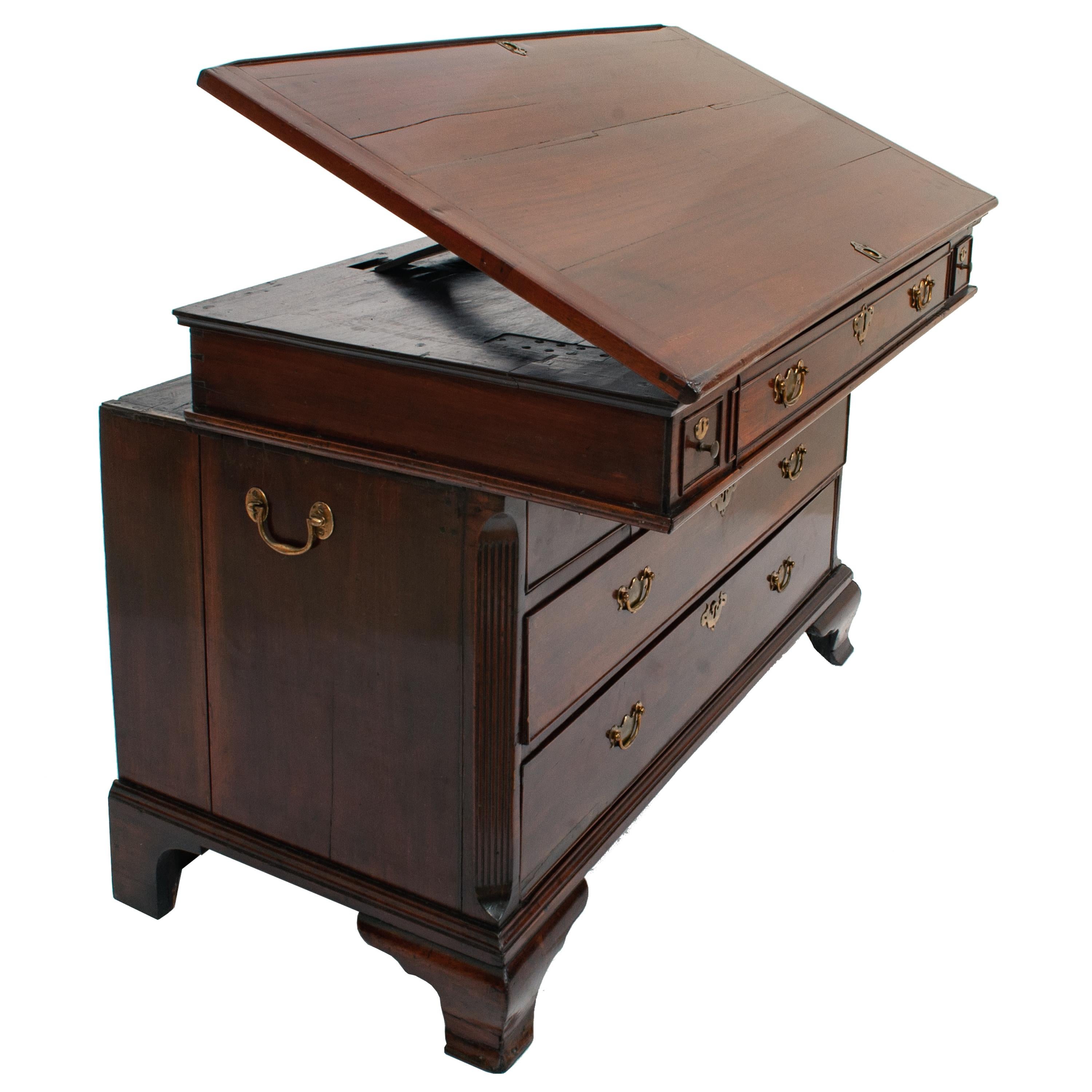 Antique Mahogany Georgian Architect's Drafting Drawing Desk Table Chest 1780 For Sale 2