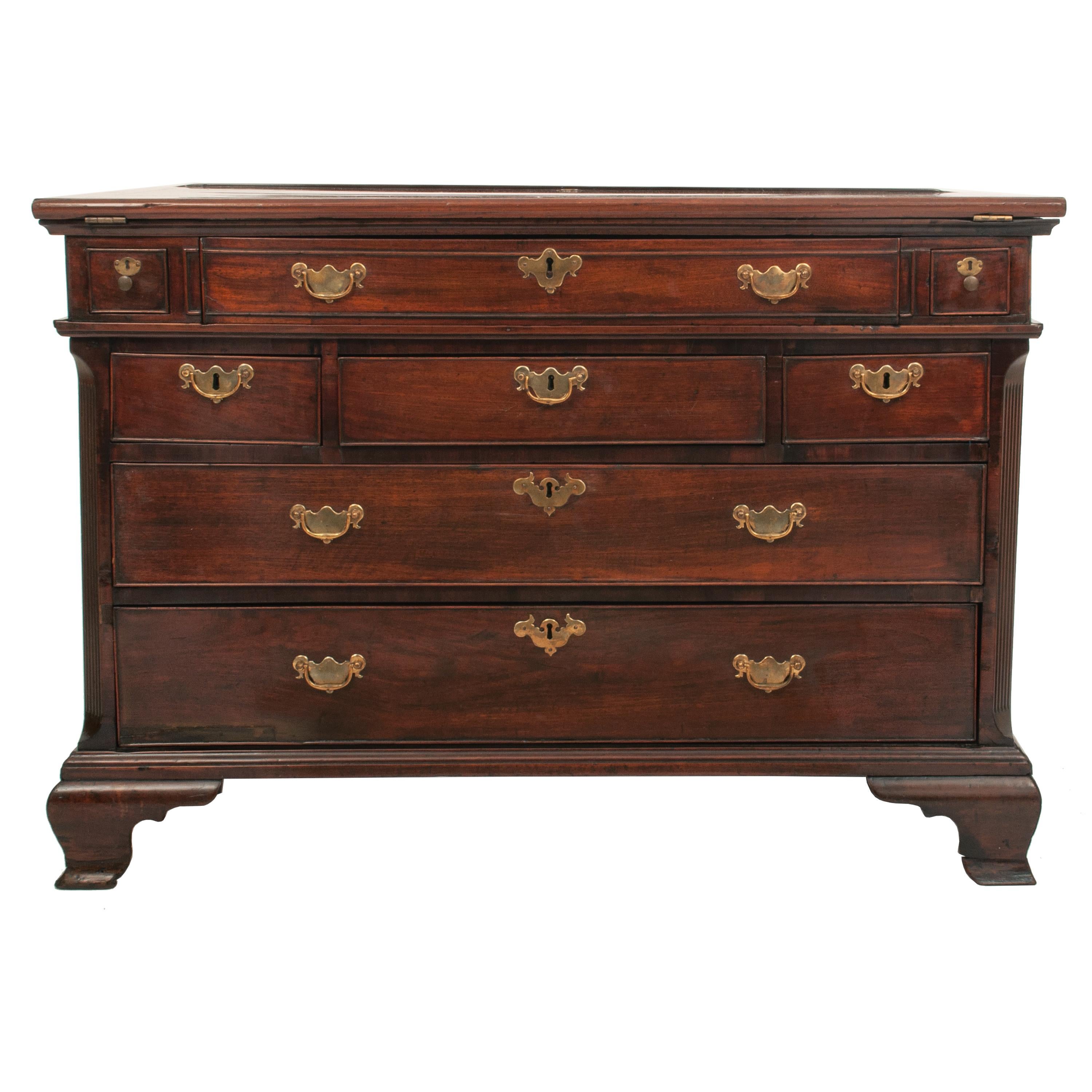 George II Antique Mahogany Georgian Architect's Drafting Drawing Desk Table Chest 1780 For Sale