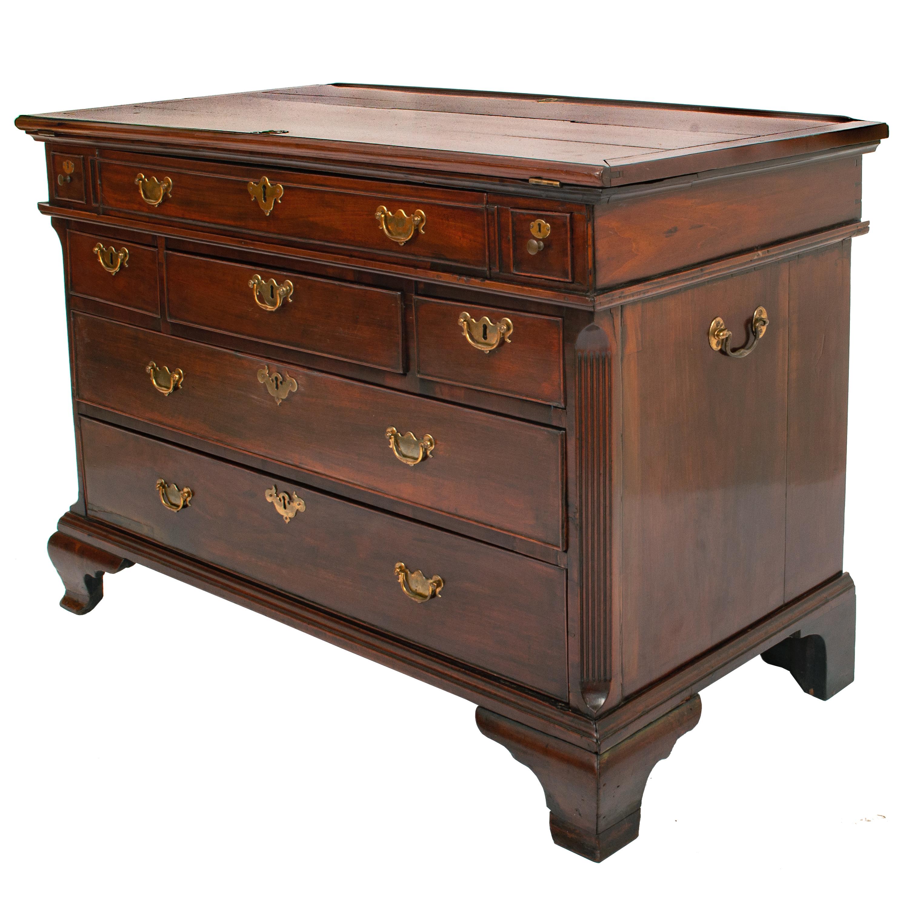 Antique Mahogany Georgian Architect's Drafting Drawing Desk Table Chest 1780 In Good Condition For Sale In Portland, OR