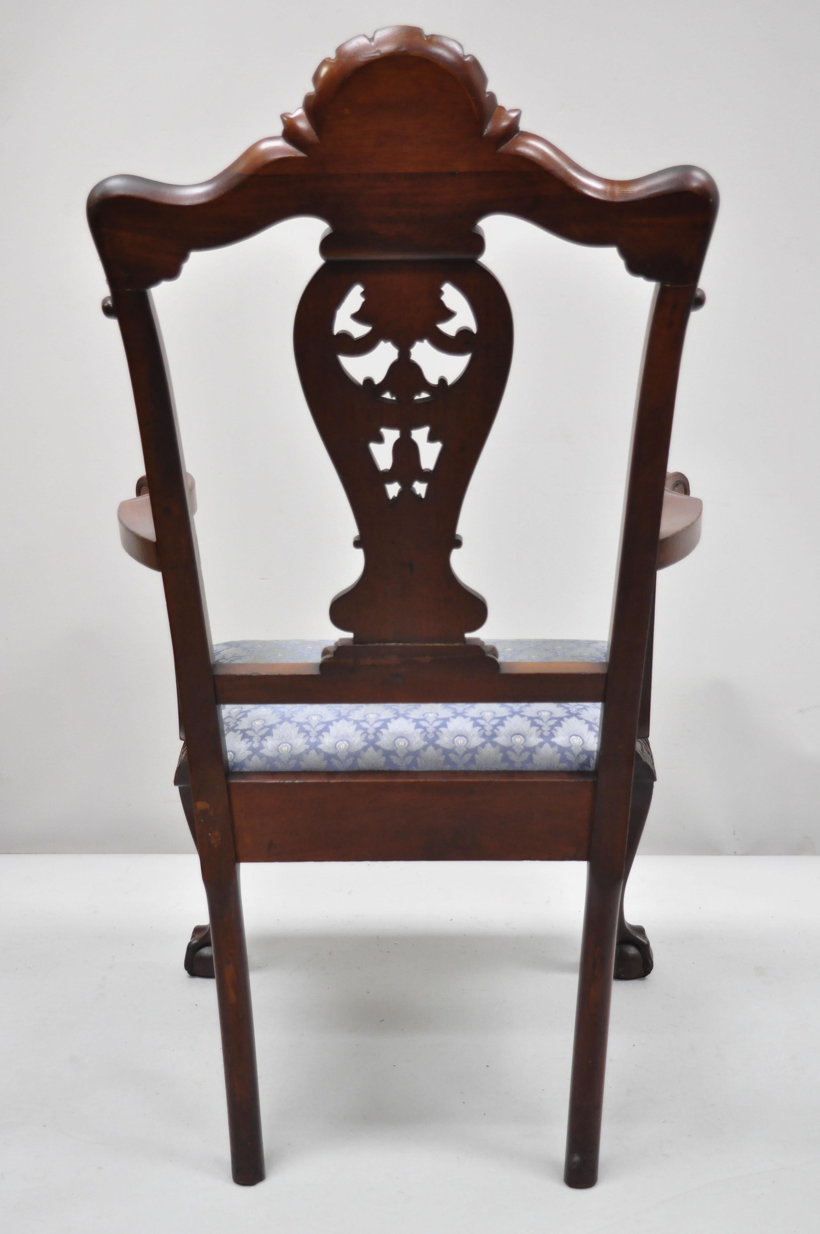 Antique Mahogany Georgian Chippendale Style Shell Carved Ball and Claw Armchair 3