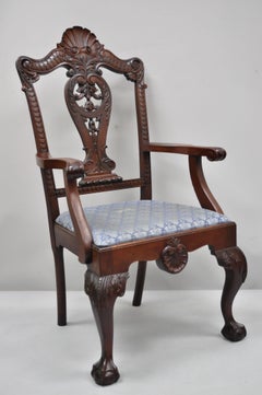 Antique Mahogany Georgian Chippendale Style Shell Carved Ball and Claw Armchair