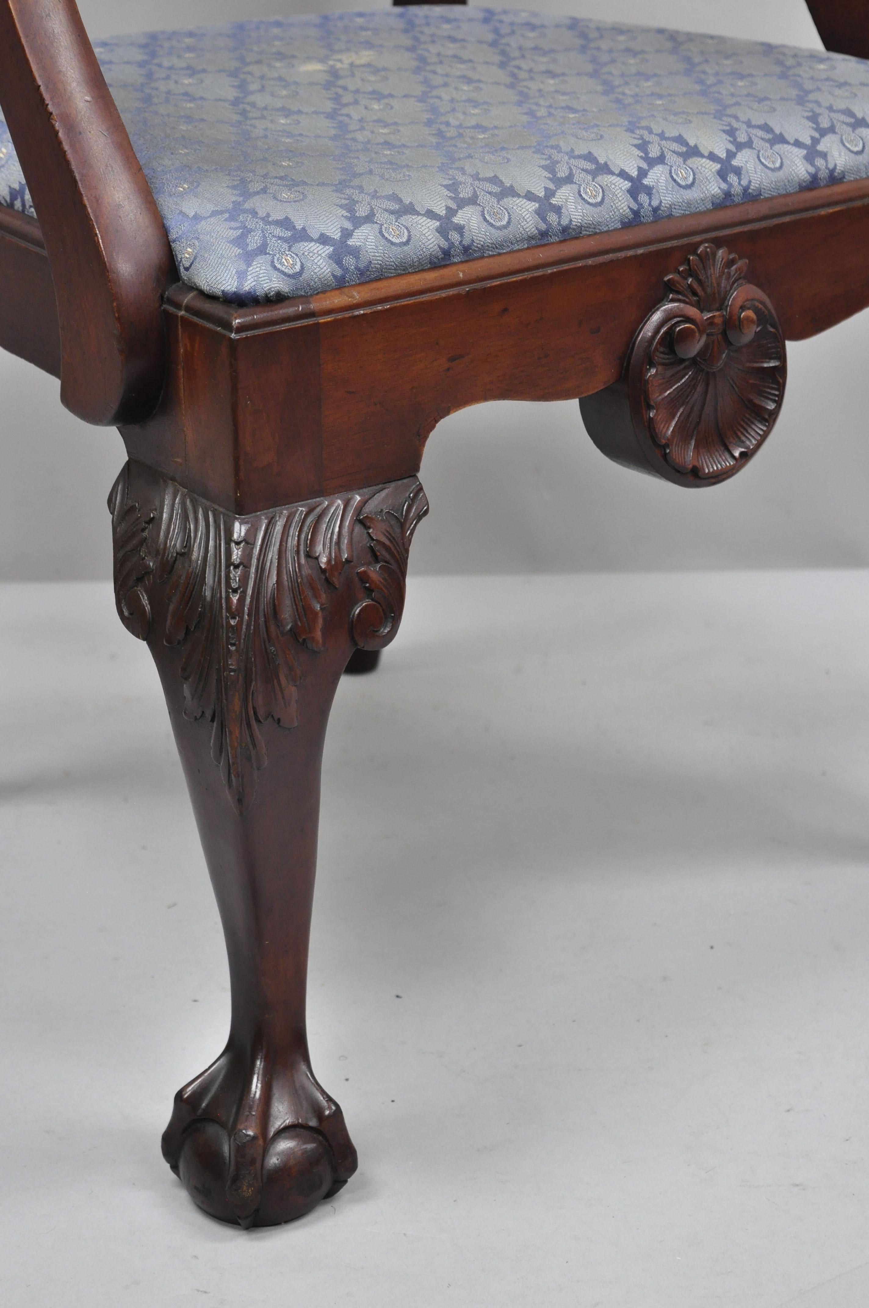 Irish Antique Mahogany Georgian Chippendale Style Shell Carved Ball and Claw Armchair