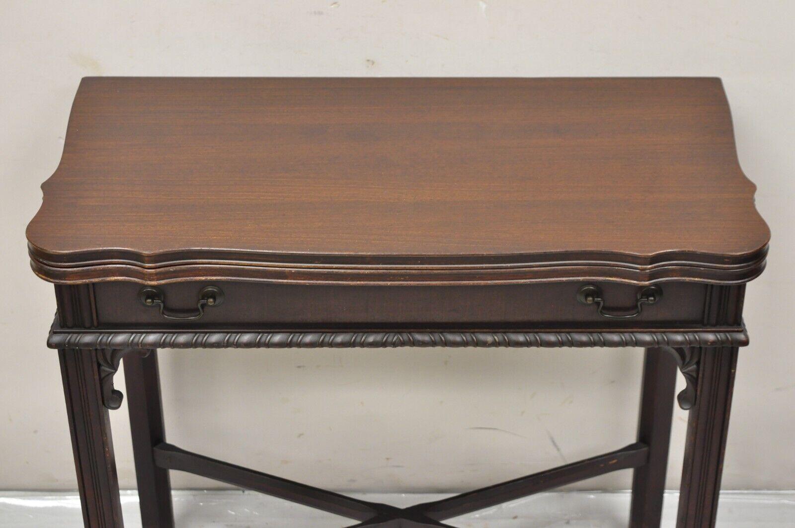 20th Century Antique Mahogany Georgian Style Flip Top Console Game Table For Sale