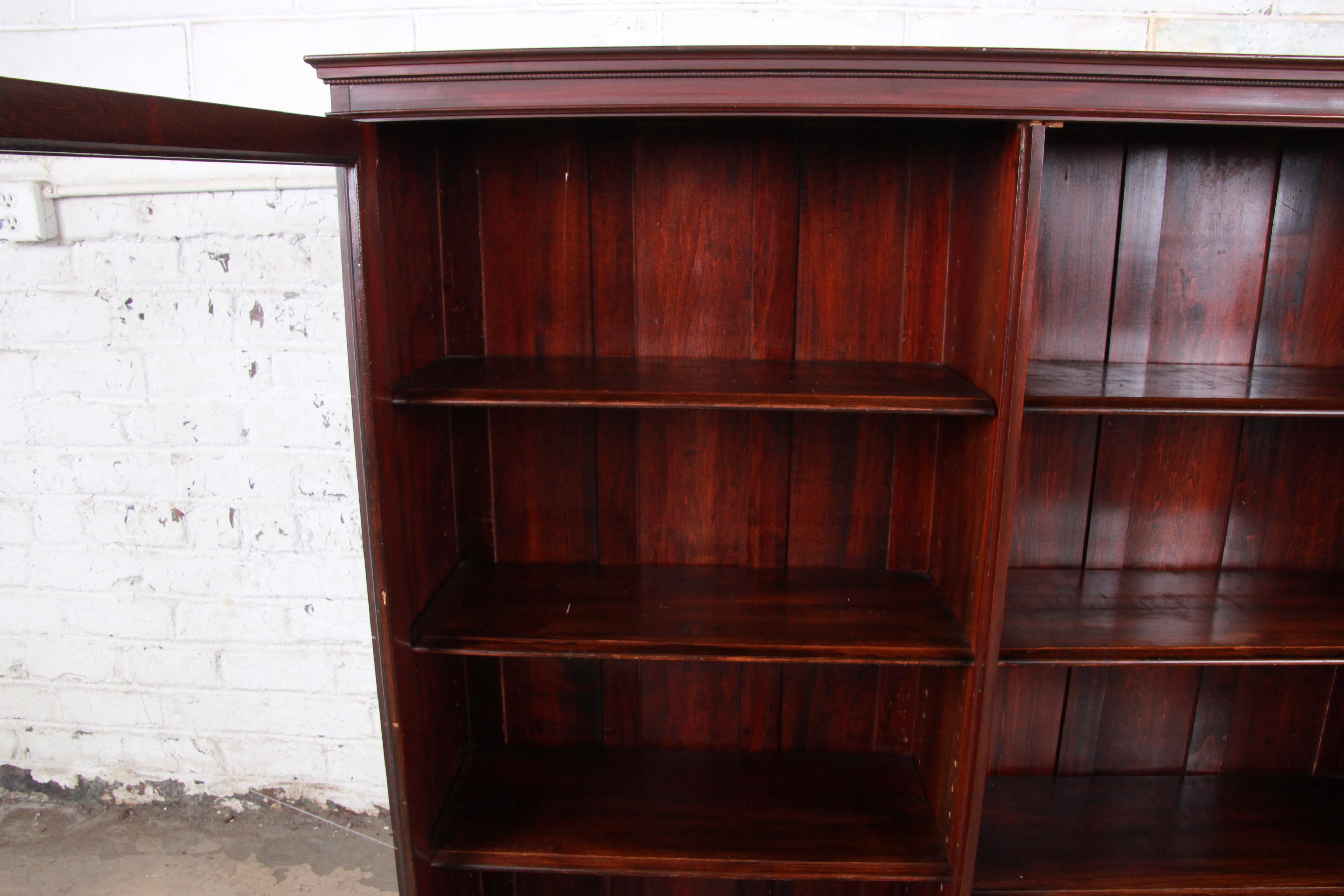 Arts and Crafts Antique Mahogany Glass Front Double Bookcase, circa 1900