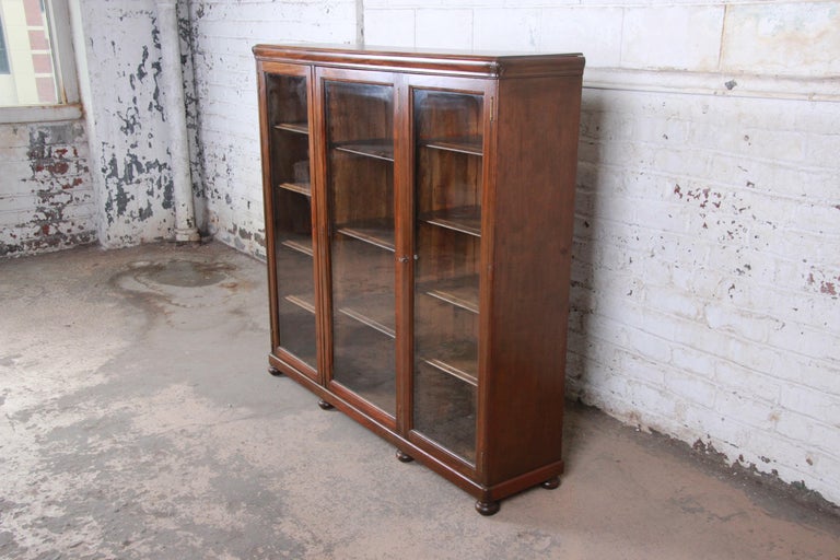 Antique Mahogany Glass Front Triple Bookcase, circa 1900 at 1stDibs