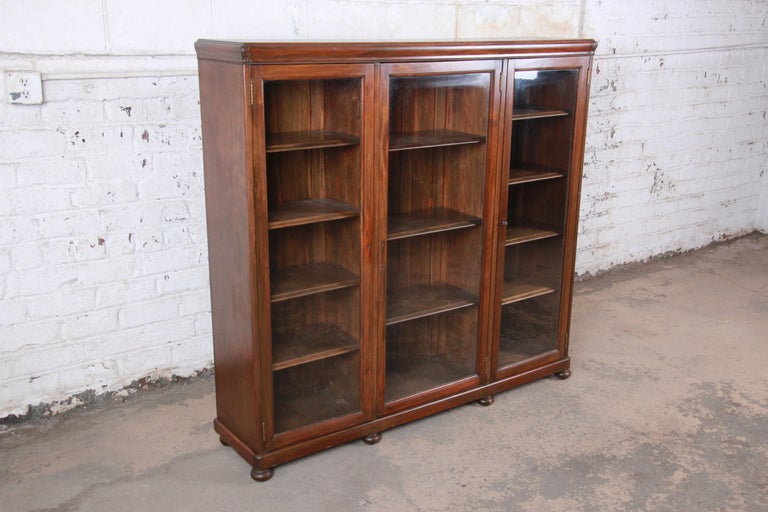 Antique Mahogany Glass Front Triple Bookcase, circa 1900 at 1stDibs