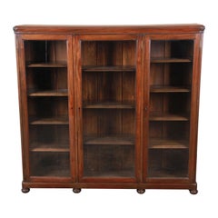 Antique Mahogany Glass Front Triple Bookcase, circa 1900