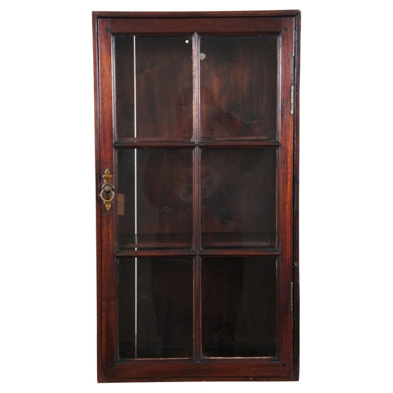 Antique Mahogany Glass Wall Hanging Curio Vitrine Display Case