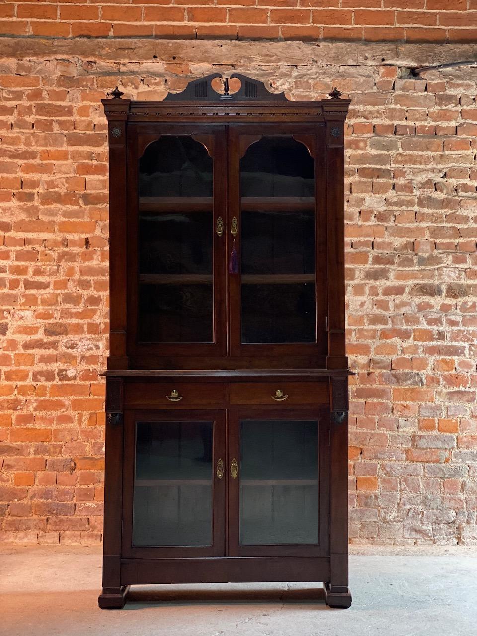 Antique Mahogany Glazed Library Bookcase Victorian 19th Century, circa 1870 8