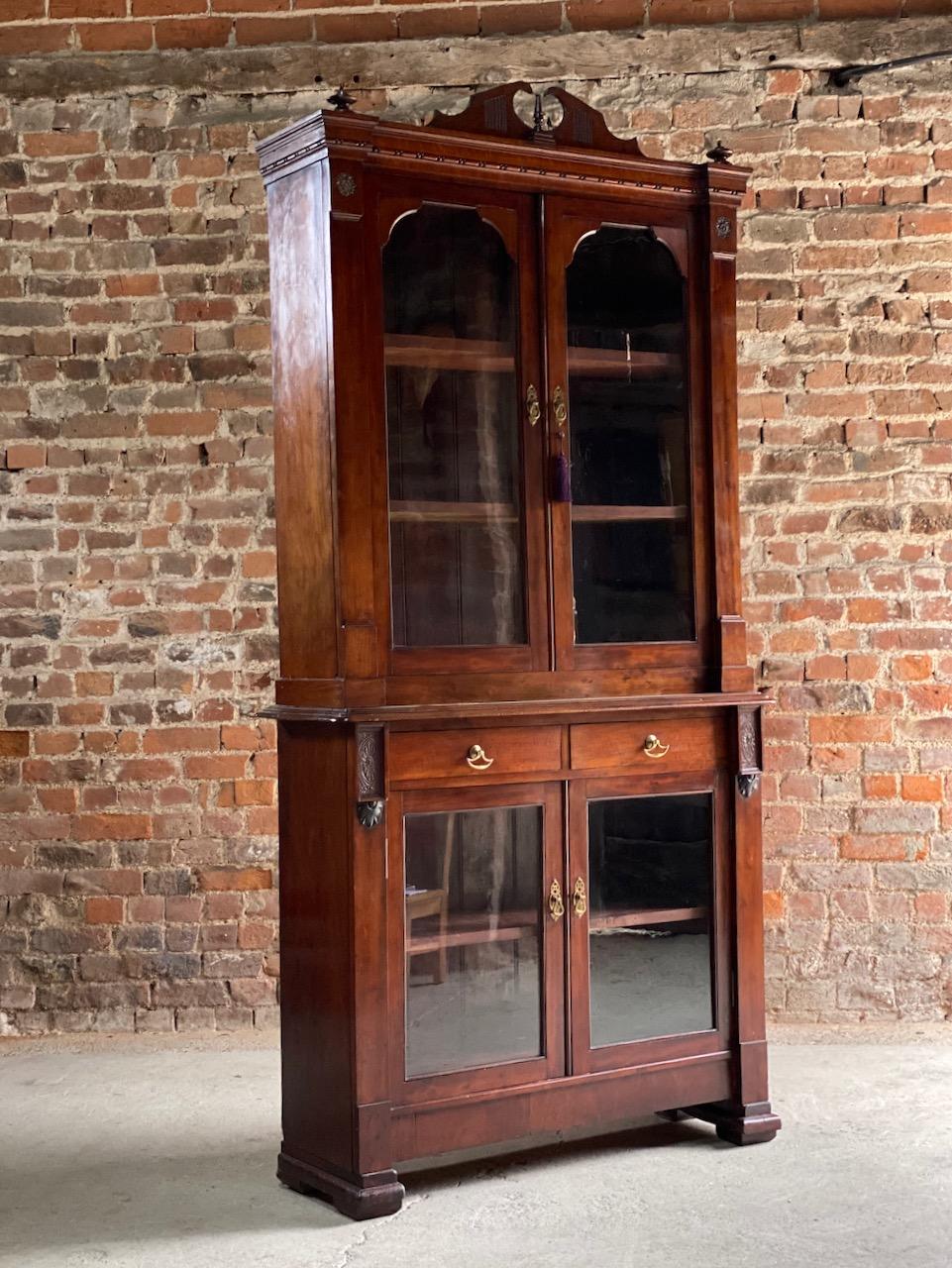 Antique Mahogany Glazed Library Bookcase Victorian 19th Century, circa 1870 In Good Condition In Longdon, Tewkesbury