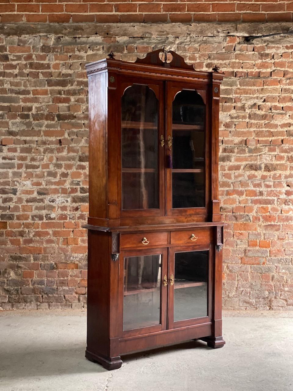 Antique Mahogany Glazed Library Bookcase Victorian 19th Century, circa 1870 1