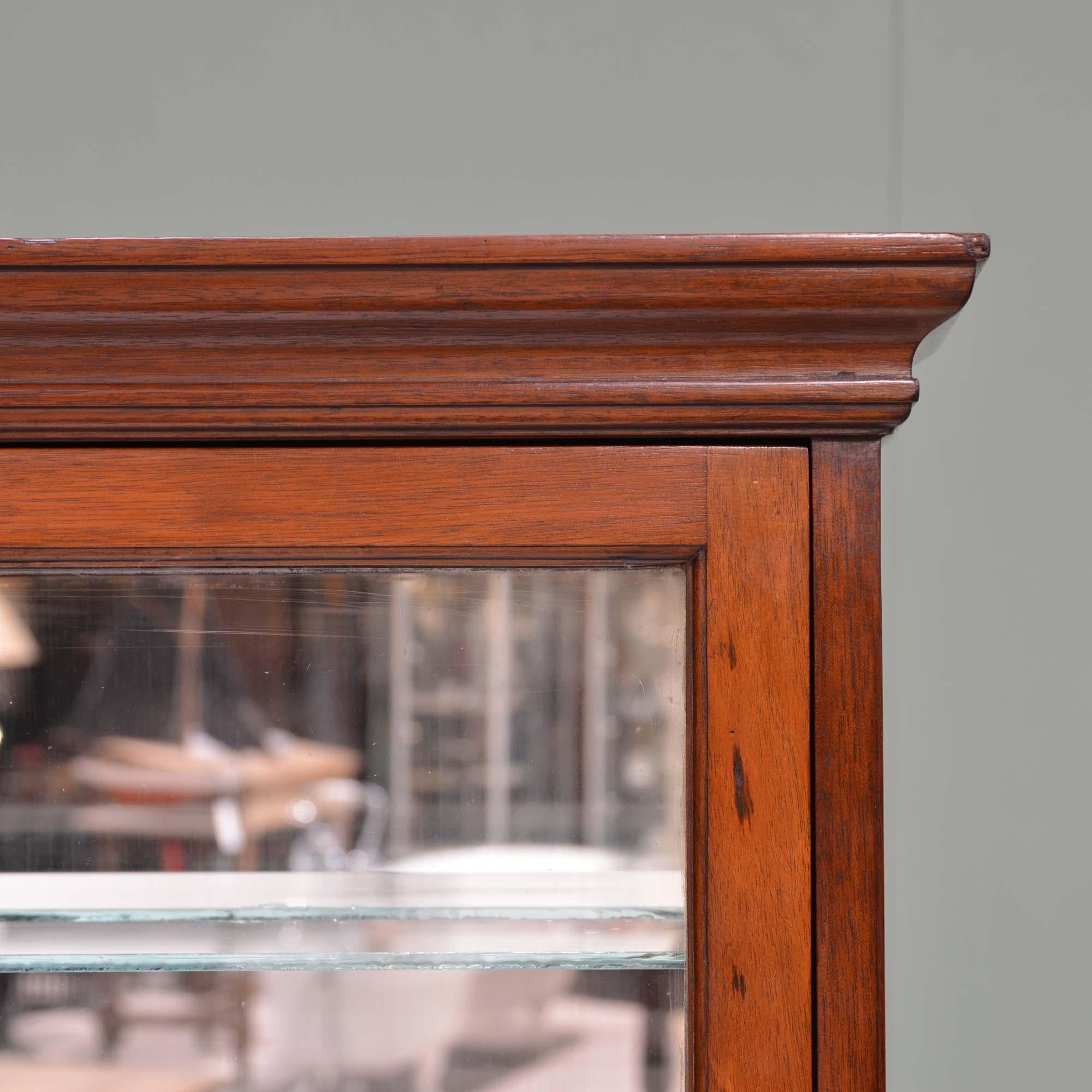 Antique mahogany glazed mirror backed hanging shop display cabinet For Sale 7