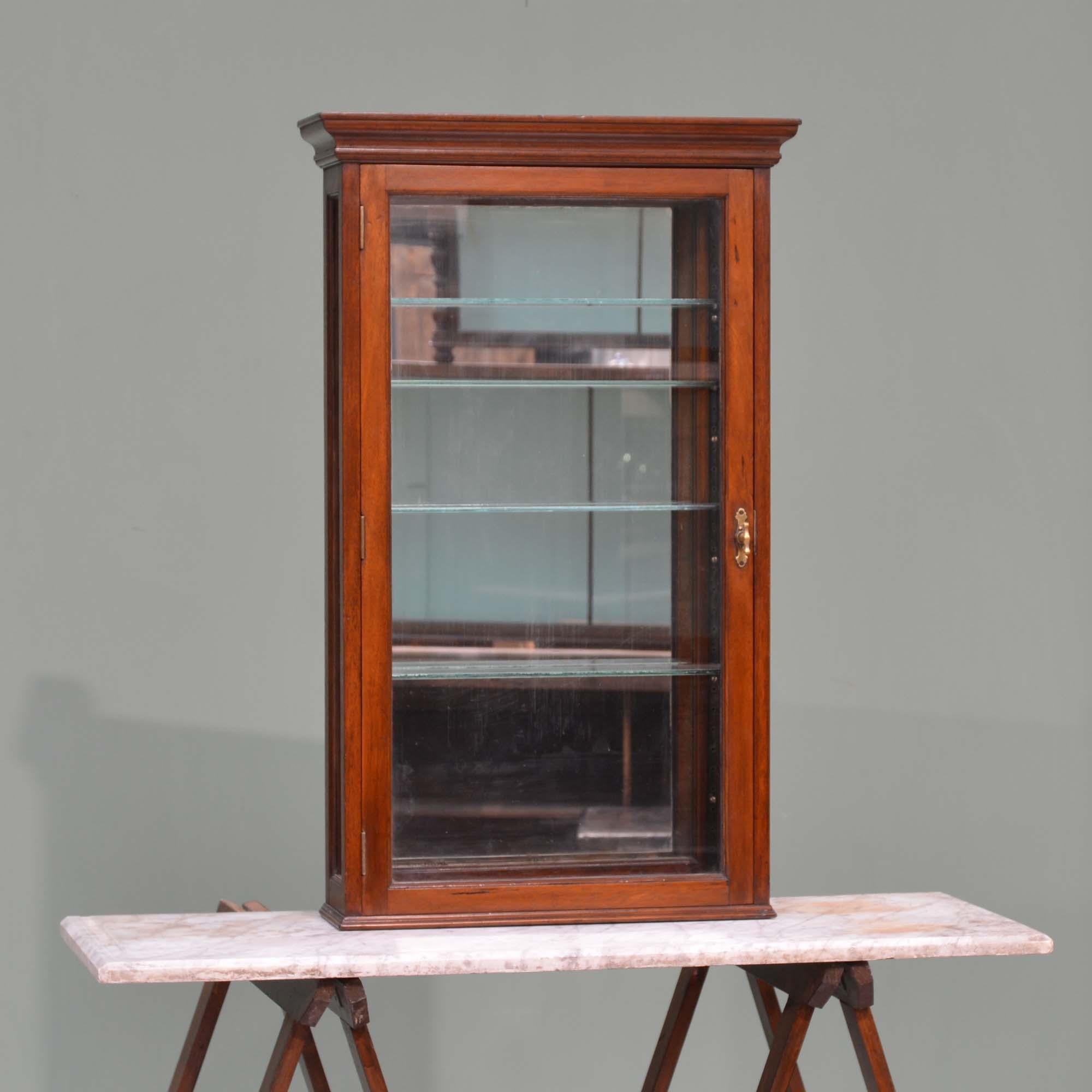Antique mahogany glazed mirror backed hanging shop display cabinet For Sale 8