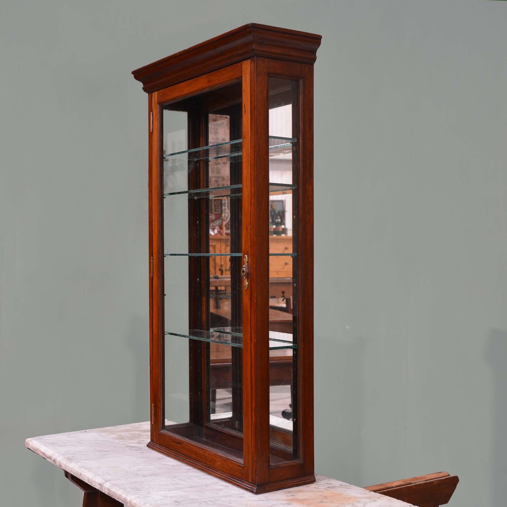 Antique mahogany glazed mirror backed hanging shop display cabinet In Good Condition For Sale In Castle Douglas, GB