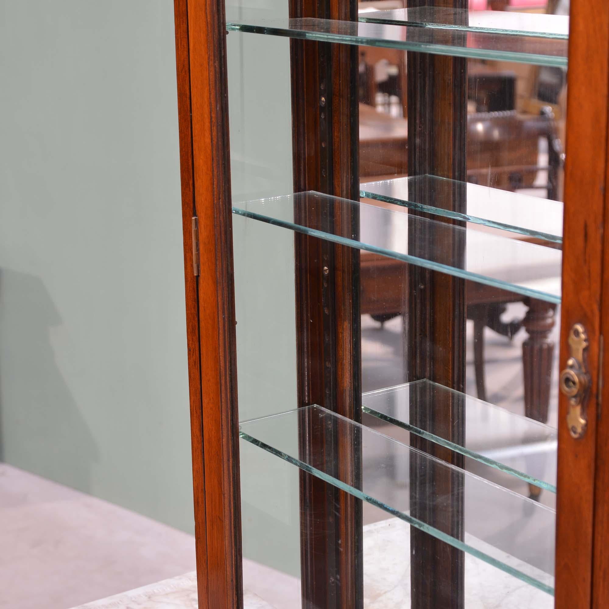 Antique mahogany glazed mirror backed hanging shop display cabinet For Sale 1