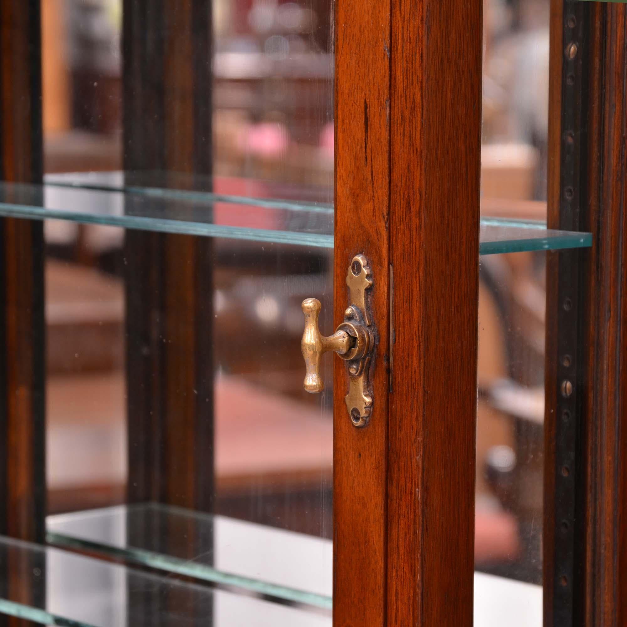 Antique mahogany glazed mirror backed hanging shop display cabinet For Sale 2