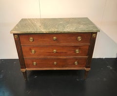 Antique Mahogany Gustavian Chest of Drawers with Marble-Top, Early 19th Century
