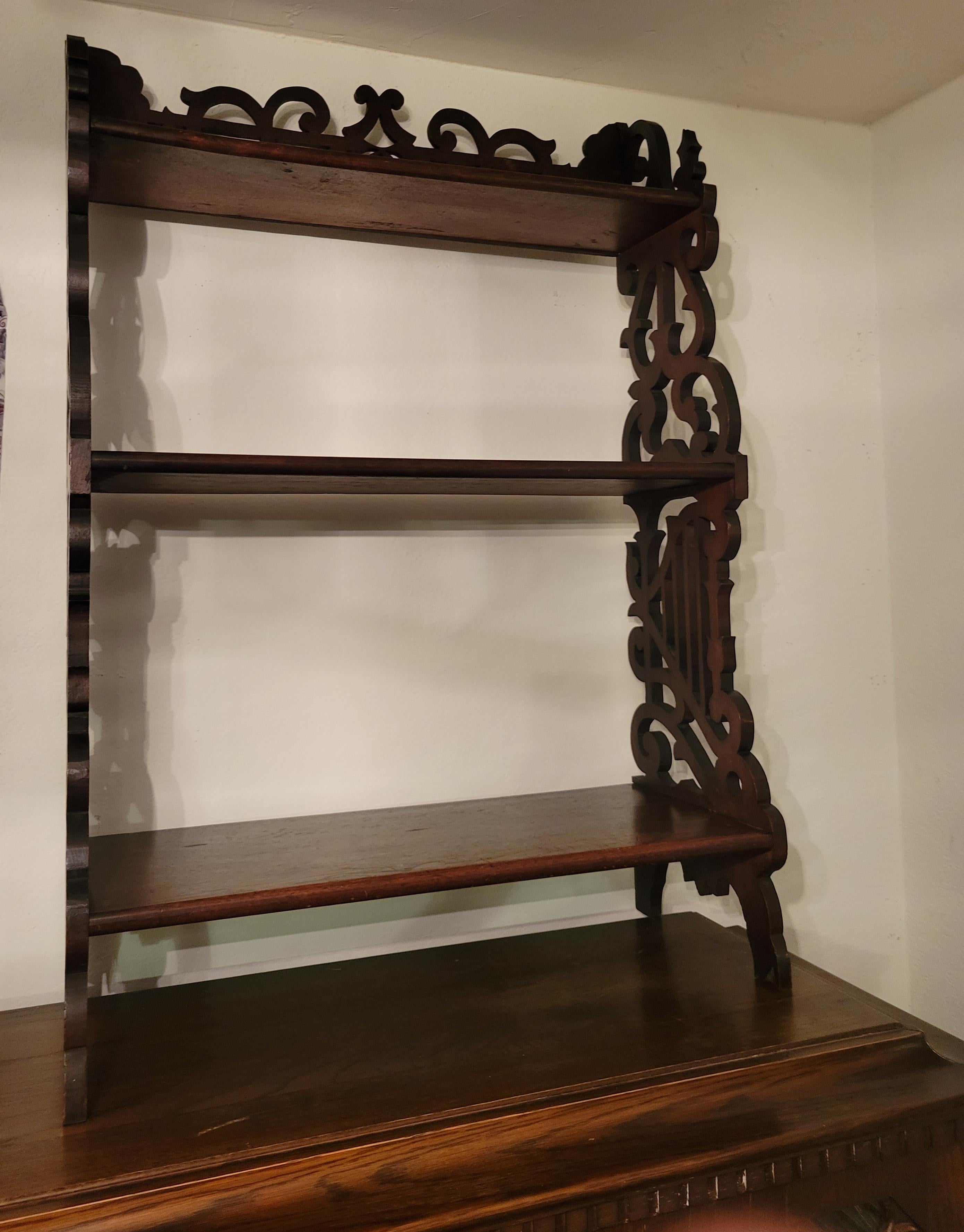 Antique Mahogany Hand-Carved French Provincial Shelf For Sale 8