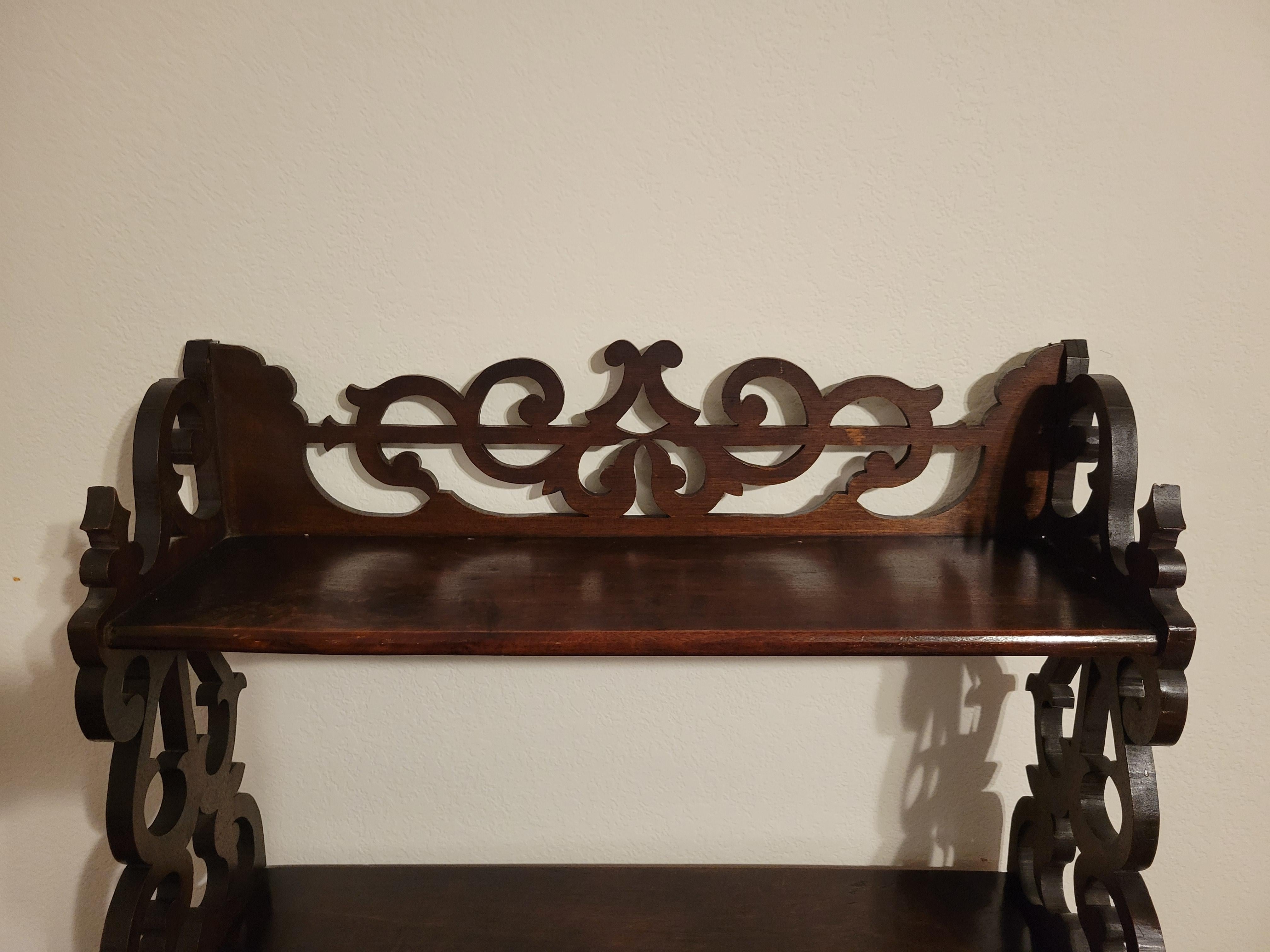 20th Century Antique Mahogany Hand-Carved French Provincial Shelf For Sale